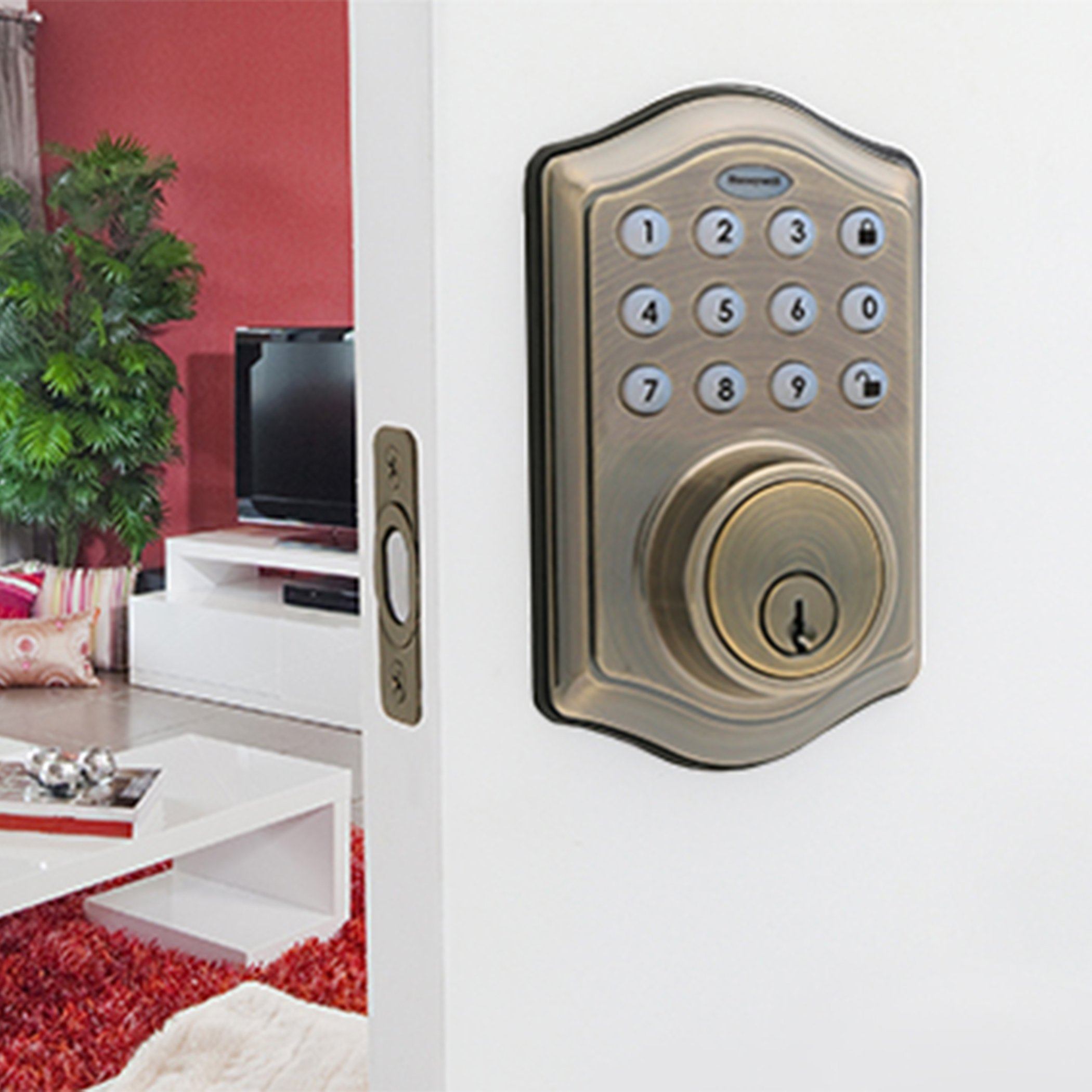 Honeywell 8712109 Electronic Deadbolt Door Lock with Keypad - Antique Brass Finish | Secure Keyless Entry for Home, Office & Apartment Doors