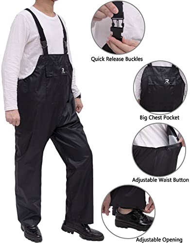 RainRider Waterproof Rain Bib Pants for Men & Women - 150D Oxford Rip-Stop Work Overalls - Heavy Duty Safety Trousers for Construction, Fishing & Outdoor Activities