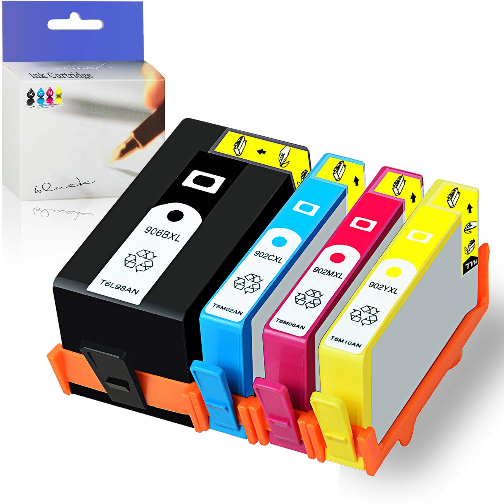 KCMYTONER Remanufactured High Yield Ink Cartridge 902XL 906XL Combo Pack (1 Black, 1 Yellow, 1 Cyan, 1 Magenta) - Compatible with HP OfficeJet Pro 6960 6968 6970 6974 6975 6978 All-in-One Printers | Ideal for Home Office, Small Business Printing & High Volume Documents
