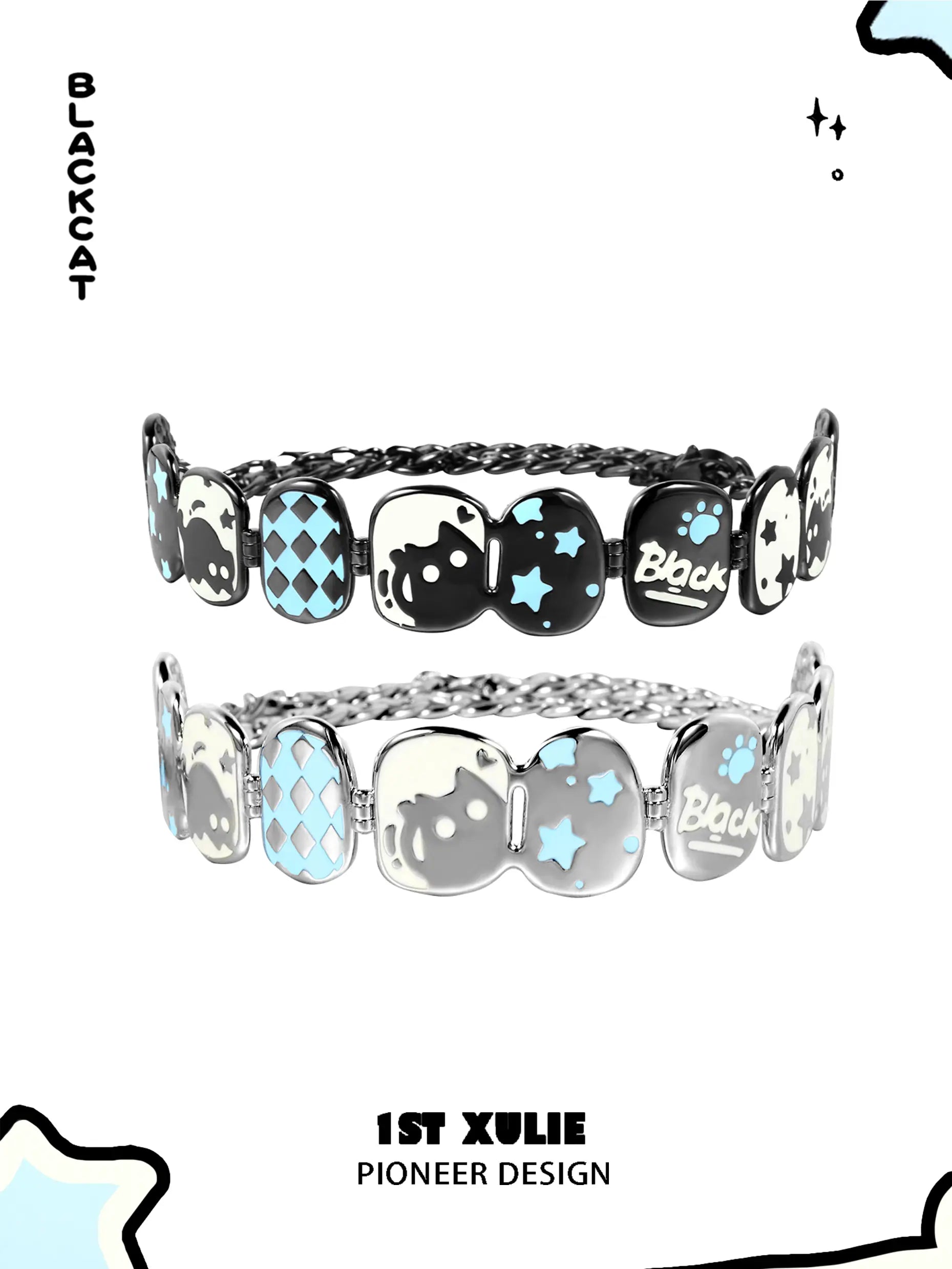 18K Platinum Plated Black Cat Choker Necklace - Playful Ghost Cat Design for Women, Perfect for Halloween, Cosplay & Gothic Fashion Accessories