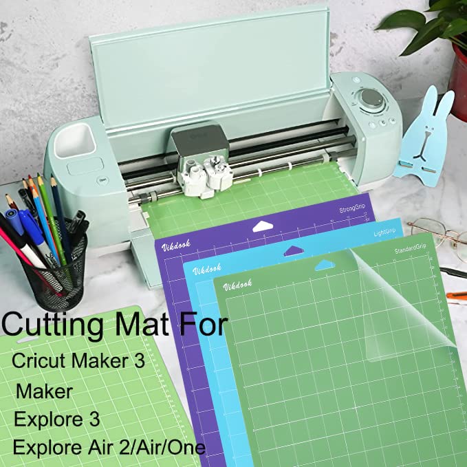 VIKDOOK 12x12 Inch Cutting Mat Set for Cricut Maker 3, Maker, Explore 3, Air 2, Air & One - 5-Pack Standard & Strong Grip Adhesive Mats | Replacement Craft Mats for Vinyl, Paper & Fabric Projects | Blue