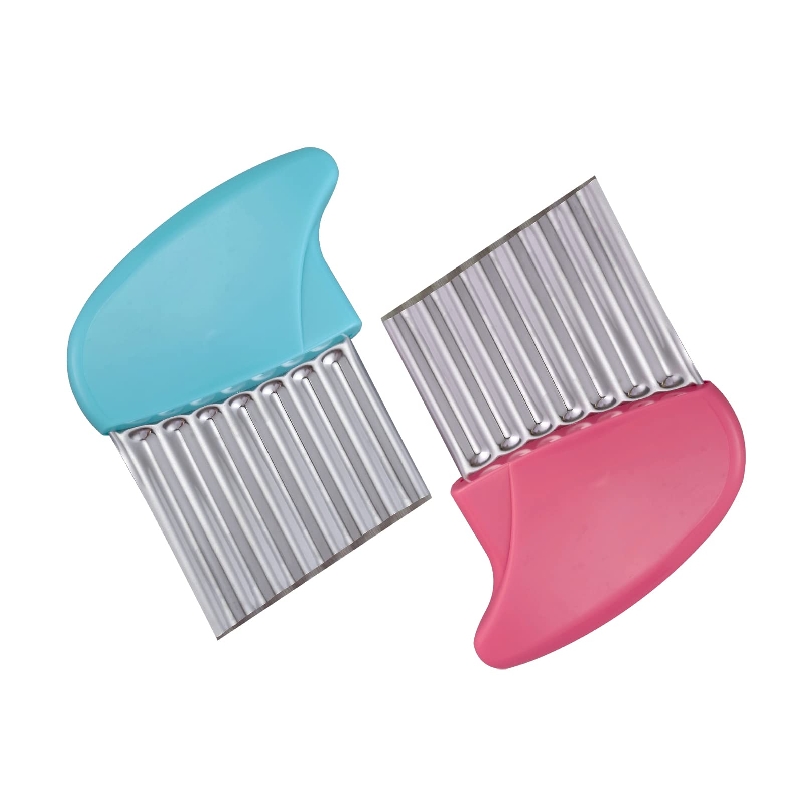 Stainless Steel Crinkle Cutter - Wavy Vegetable Chopper for Potatoes, Carrots, Lettuce - 2 Pack (Pink & Blue) - Perfect for Making Waffle Fries, Salad Prep & Meal Prepping