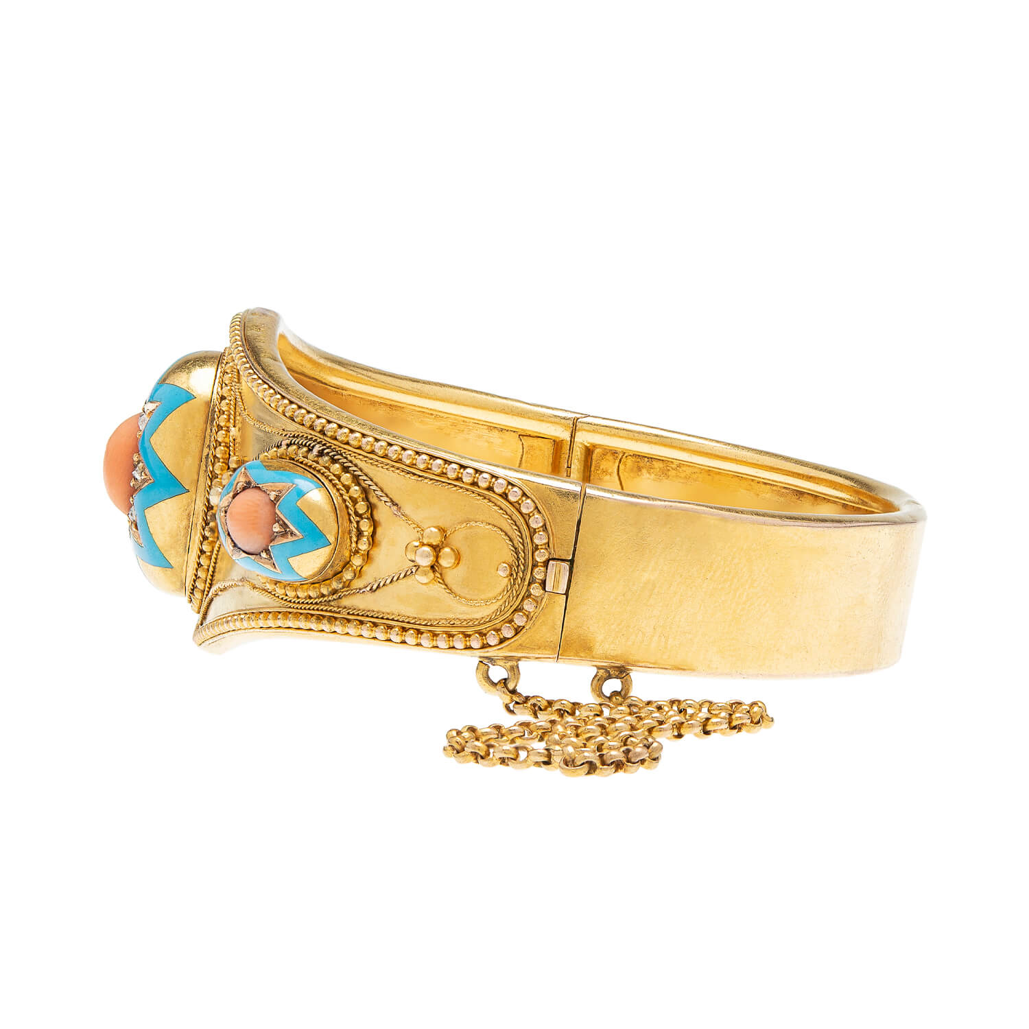 Victorian 15k Gold Etruscan Coral, Diamond & Enamel Starburst Motif Bracelet - Elegant Antique Jewelry for Weddings, Parties & Special Occasions