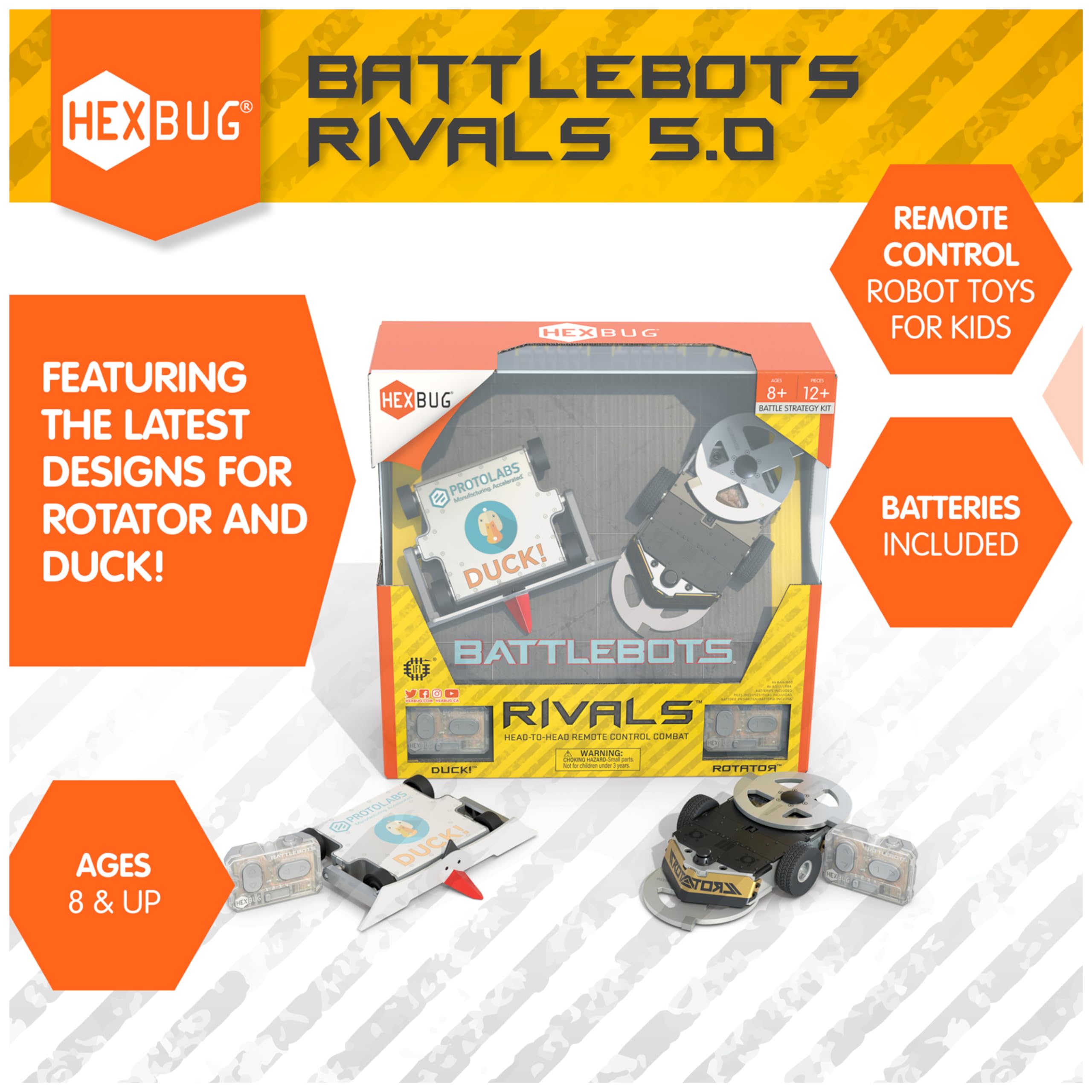 HEXBUG BattleBots Rivals 5.0 - Rotator vs Duck Remote Control Robot Toy Set | STEM Educational Toy for Kids Ages 8+ | Includes Batteries | Perfect for Robot Battles, STEM Learning & Gift Giving