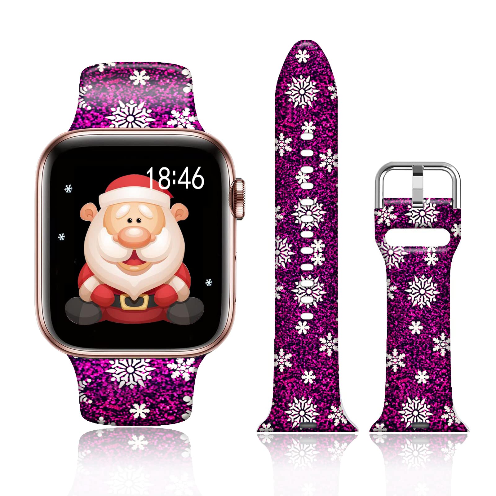 Festive Christmas Snowflake Red Silicone Band for Apple Watch 41mm 40mm 38mm - Compatible with iWatch SE Series 8 7 6 5 4 3 2 1 - Soft Flower Printed Strap for Women Men - Perfect Holiday Gift & Everyday Wear