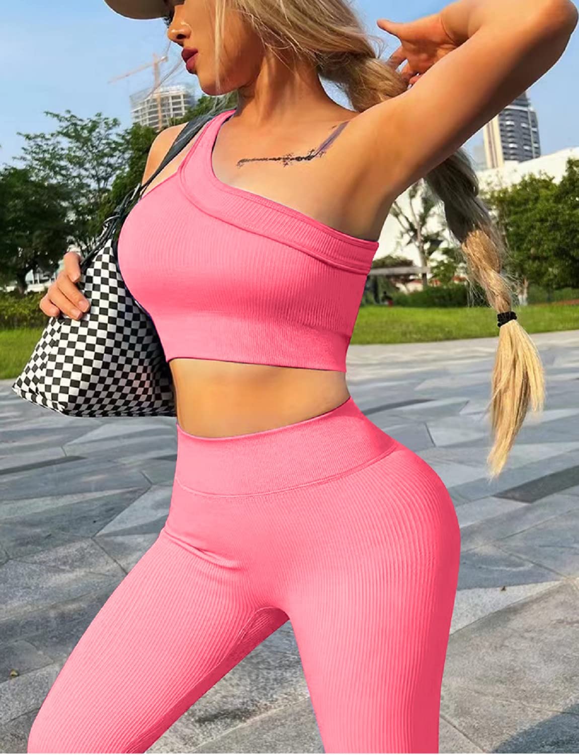Seamless 2-Piece Workout Sets for Women - Sexy One Shoulder Sports Bra & High Waist Yoga Shorts | Gym, Running & Yoga Outfits