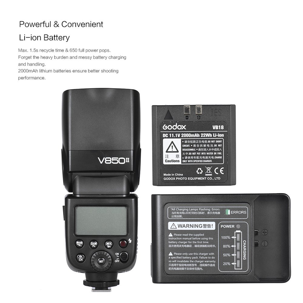 Godox V850II GN60 2.4G Wireless Flash Speedlight with 2000mAh Li-ion Battery - HSS 1/8000s, Off-Camera Flash Compatible with Canon Nikon Sony DSLR Cameras - Perfect for Portrait, Wedding, and Studio Photography
