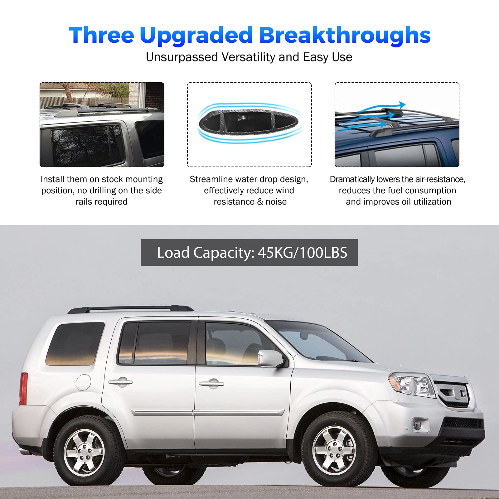 Honda Pilot 2009-2015 Roof Rack Cross Bars - Heavy Duty Aluminum Roof Rail Crossbars for Cargo Carrier, Luggage Rack, Snowboard, Canoe, Kayak & Bike - Perfect for Road Trips, Camping & Outdoor Adventures