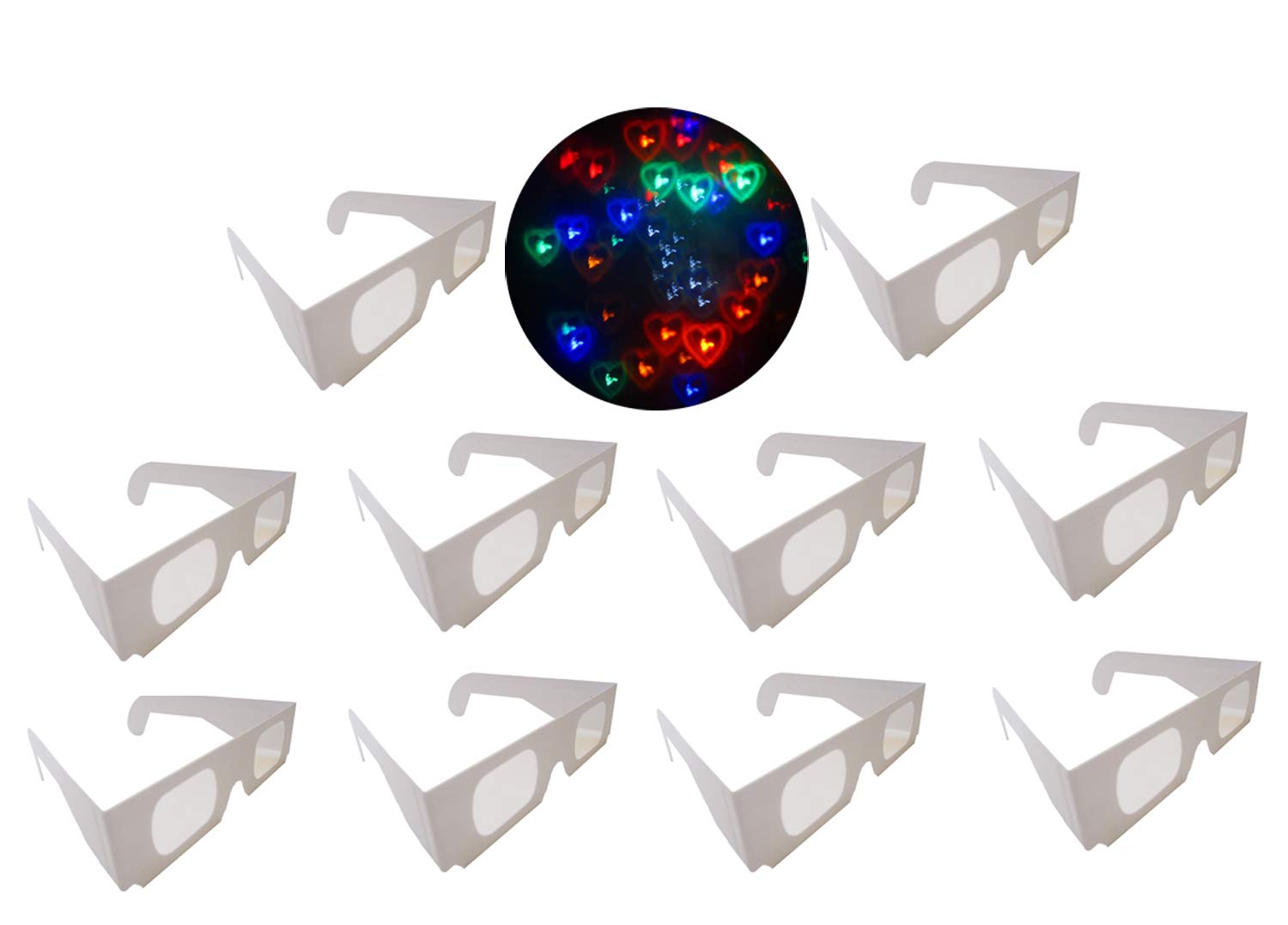 10 Packs 3D Heart-Shaped Cardboard Glasses for Special Effects - Perfect for Music Festivals, Parties, Bars, Fireworks, Holiday Lights & Concerts | Fun Accessories for Nightlife & Events