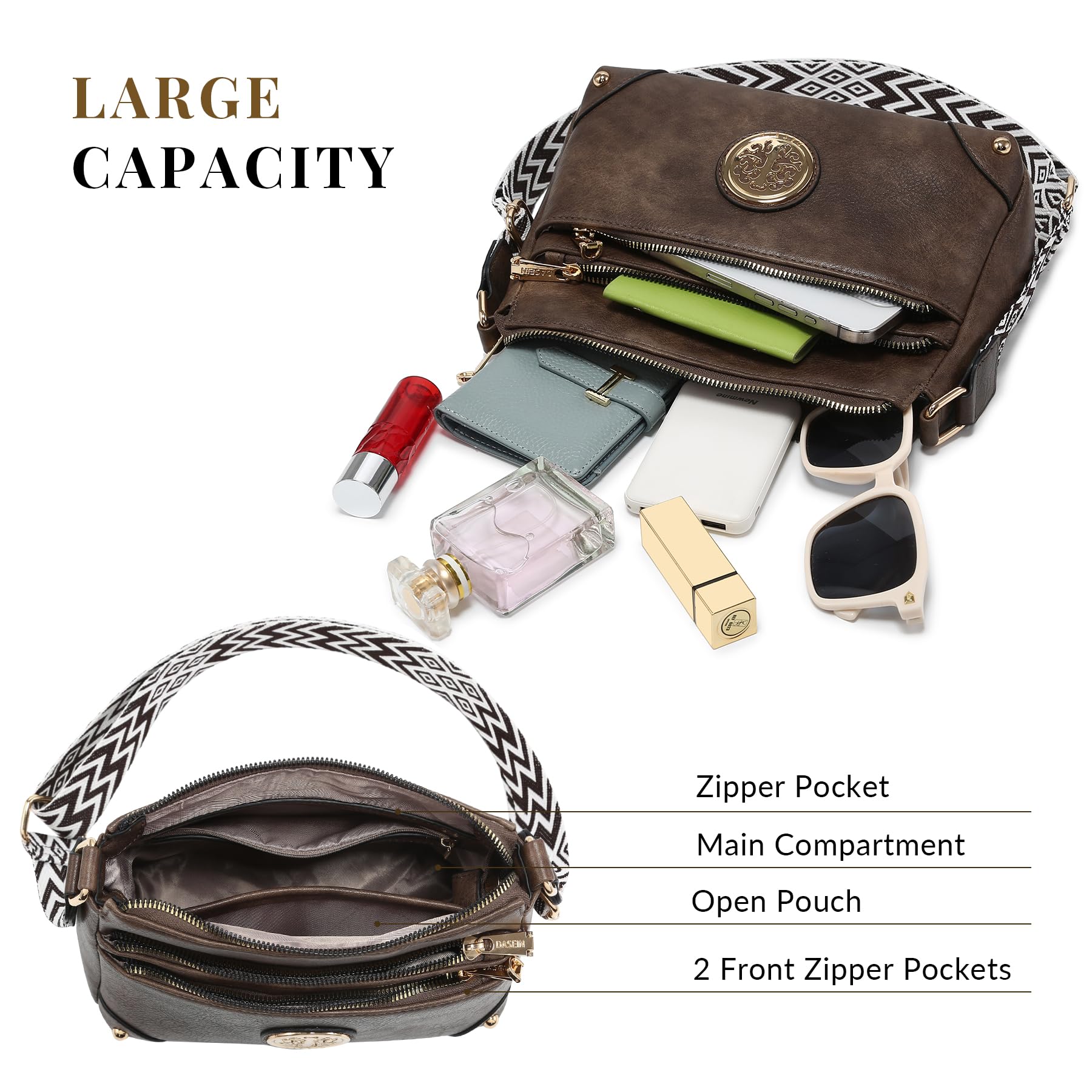 Trendy Women's Crossbody Purse with Multi Pockets & Adjustable Guitar Strap - Medium Shoulder Bag for Daily Use, Travel & Shopping