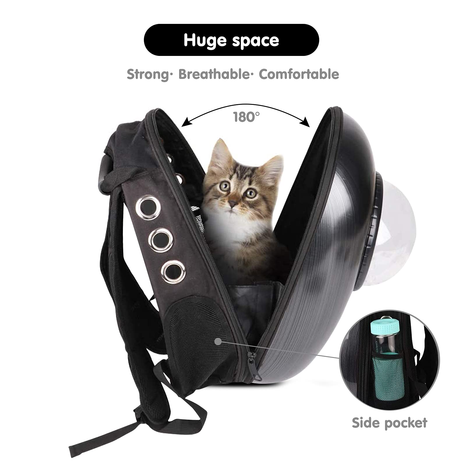 Breathable Pet Carrier Backpack for Cats & Small Dogs - Portable Space Capsule Design with Double Zipper & Adjustable Shoulder Straps | Ideal for Air Travel, Hiking, and Vet Visits