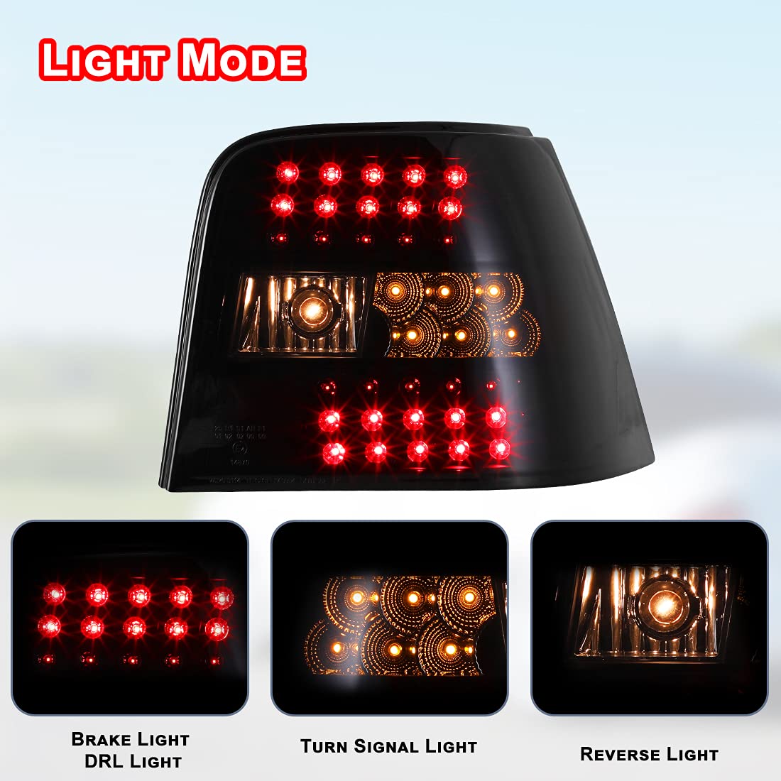 ROXX LED Tail Lights Assembly for 1999-2004 Volkswagen Golf MK4 & GTI - Smoked Rear Light Replacement with LED DRL, Turn Signals & Brake Lamps (Driver & Passenger Side) - Upgrade Your Ride for Night Driving & Enhanced Safety