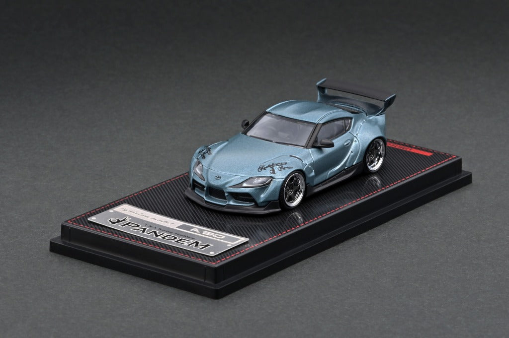 1/64 Scale PANDEM Toyota Supra A90 Diecast Model Car - Matte Blue Gray Metallic - Collectible Miniature Vehicle for Display & Racing Scenes