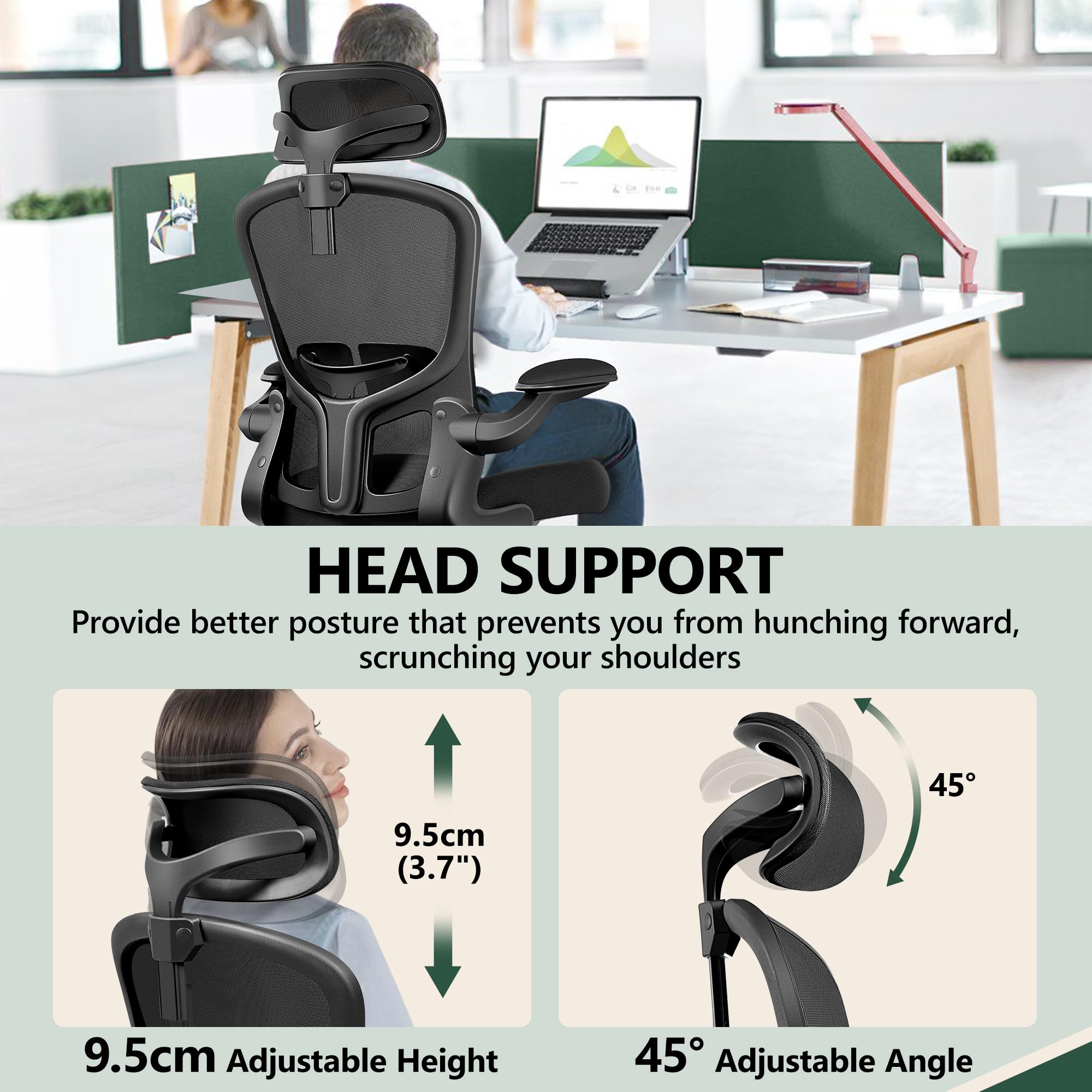 FelixKing Ergonomic Office Chair with Adjustable Lumbar Support, High Back Computer Desk Chair with Headrest & Flip-Up Armrests - Executive Swivel Chair with Wheels for Home Office, Gaming & Workspace Comfort