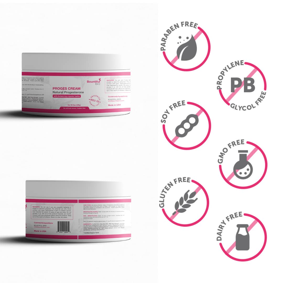 Natural Progesterone Cream for Women - Organic Hormone Balancing, Paraben & Soy Free, 8 oz - Supports Menopause Relief, PMS & Fertility Wellness