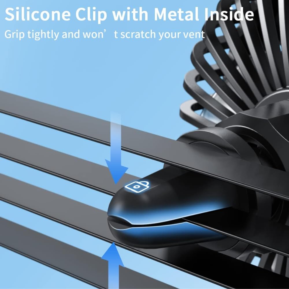 USB Car Fan - 3 Speed Adjustable Clip-on Cooling Fan for Vehicle, SUV, RV - Strong 5V Air Circulation Fan for Summer Travel & Road Trips