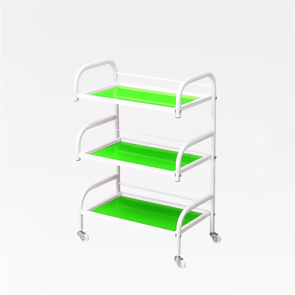 3-Tier Beauty Salon Storage Cart - Iron Art Glass Panel Trolley for Salon Tools & Supplies | Green Salon Organizer for Hair Styling, Nail Art & Makeup Tools