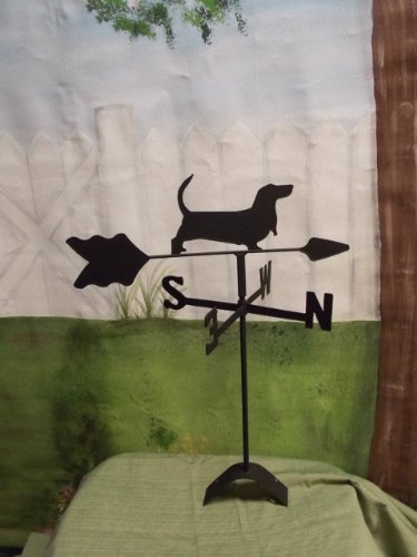 Black Wrought Iron Basset Hound Roof Mounted Weathervane - Classic Garden & Home Decoration for Outdoor Patio, Farmhouse, or Cottage Style