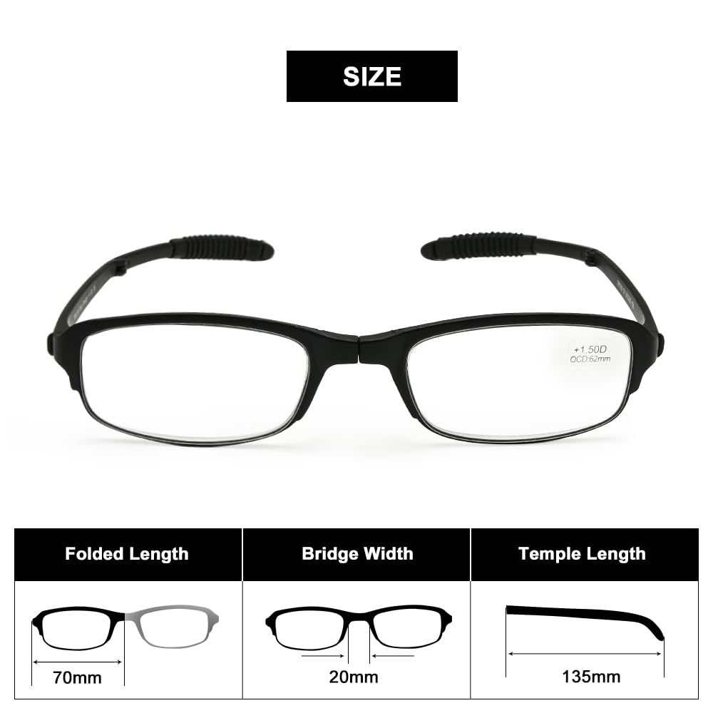 Flexible Mini Folding Reading Glasses 1.0 to +3.5 Diopter - Lightweight Pocket Readers for Men & Women with Presbyopia (Red) - Perfect for Travel, Reading & Everyday Use