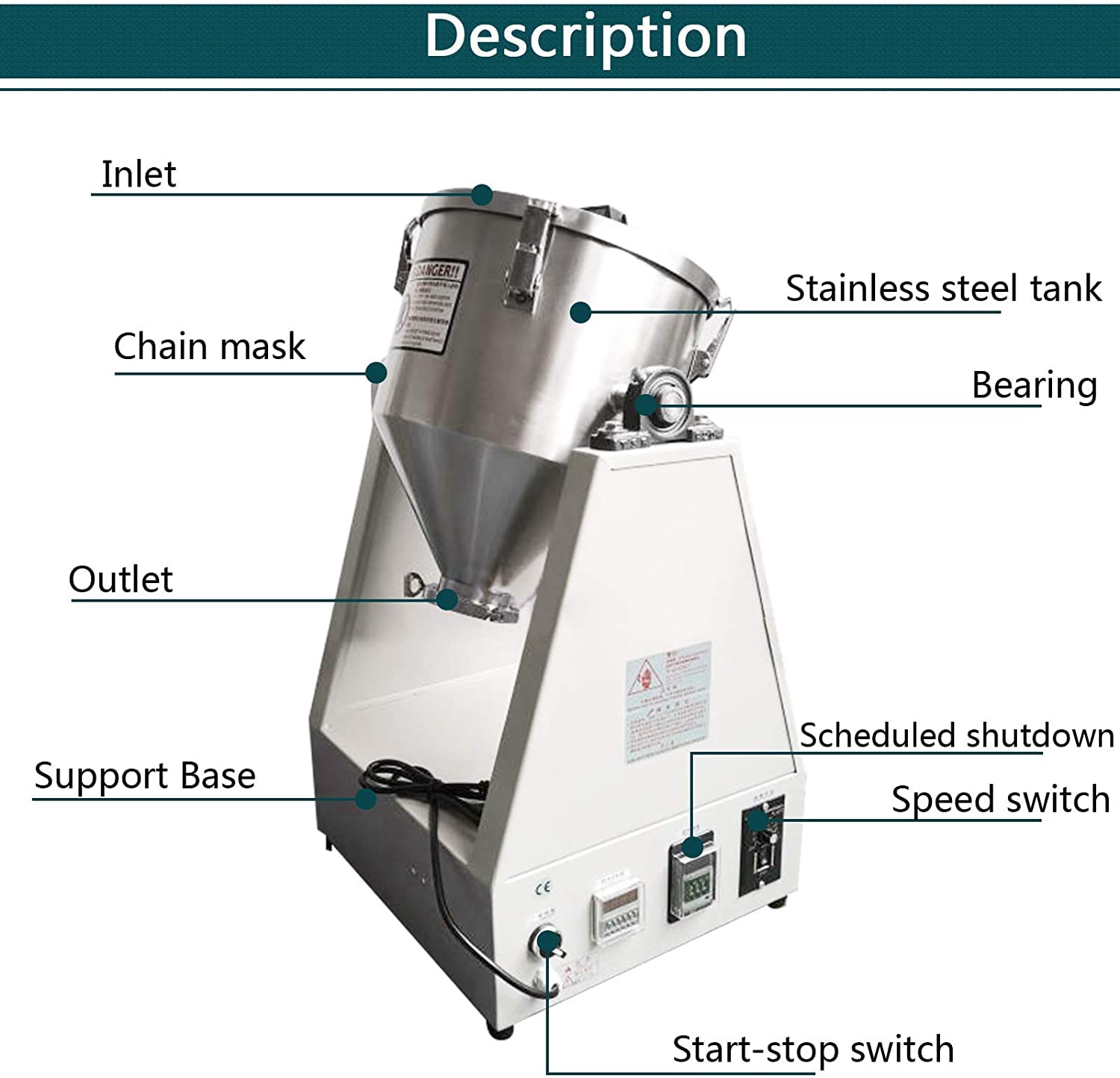 MXBAOHENG YG-5KG Industrial Powder Mixer Blender - 220V, 15L Capacity, 5kg Batch - Perfect for Food, Chemical & Pharmaceutical Powder Mixing