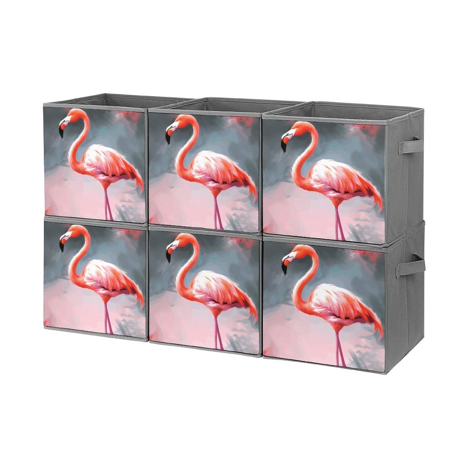 6PCS Foldable Storage Bins with Handles - Large Capacity Flamingo Printed Storage Boxes for Playroom, Office & Home Organization | Perfect for Toys, Books & Clutter Control