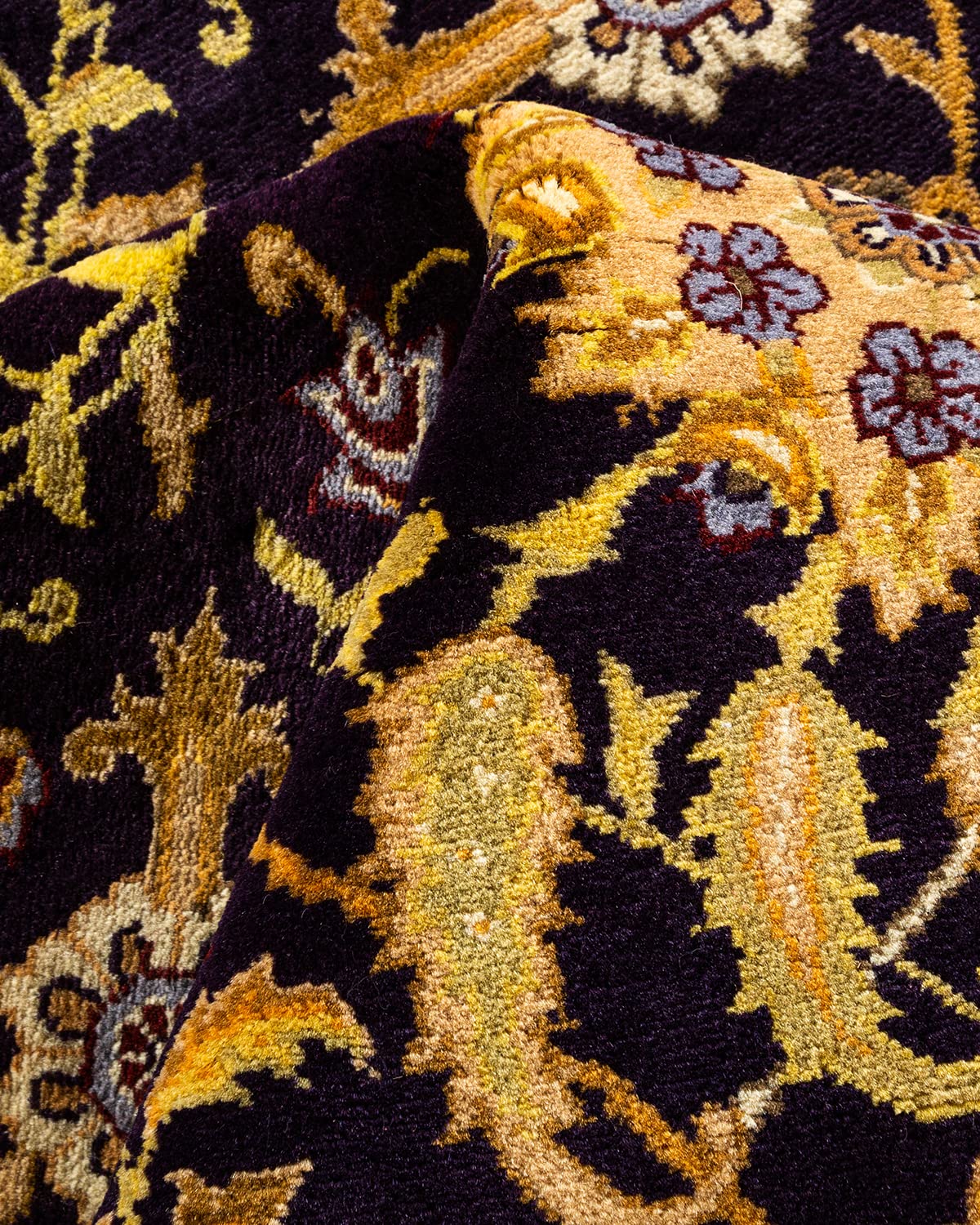 Handmade Traditional Oriental Mogul Purple Wool Rug 9x12 - One of a Kind Hand Knotted Solo Rugs for Living Room, Bedroom & Home Decor