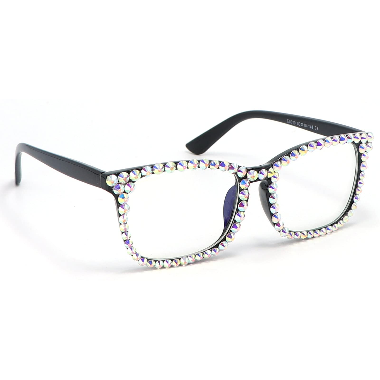 Blue Light Blocking Glasses for Women & Men - Anti Eyestrain Computer Reading Glasses with Stylish Rhinestone Rectangle Frames - Perfect for Office Work, Gaming & Screen Time