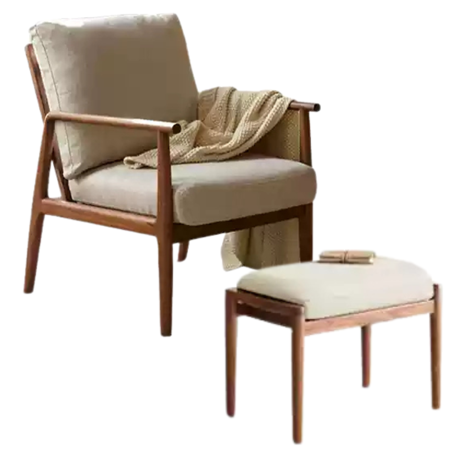 Premium Black Walnut and Ash Solid Wood Lounge Chair with Backrest - Perfect for Living Room, Reading Nook, or Office Relaxation