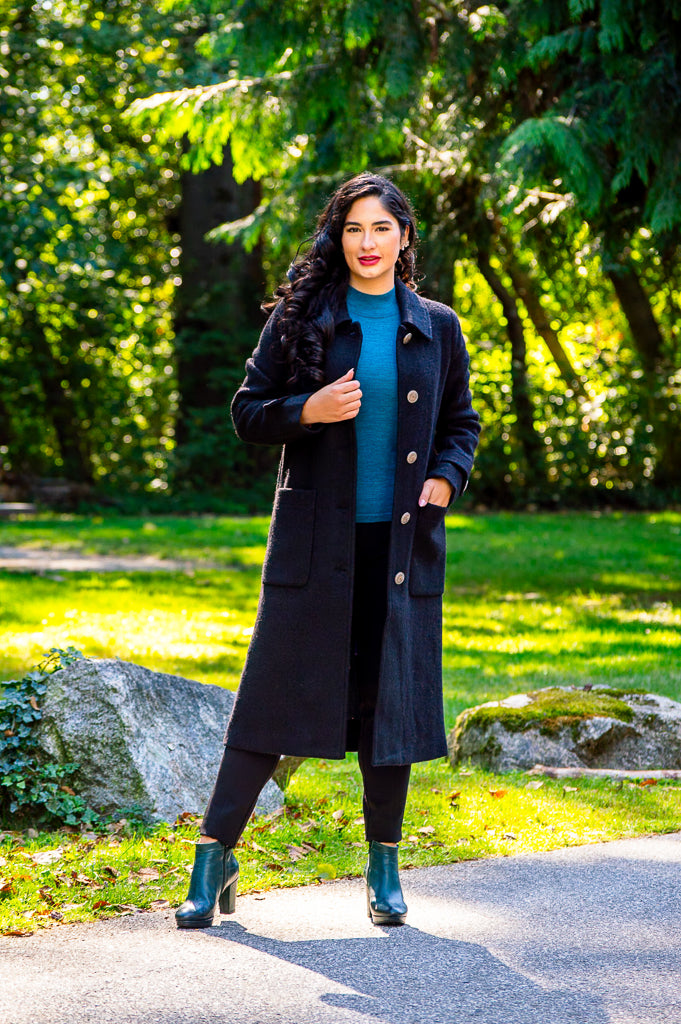 Edna Coat - Black Boiled Wool Women's Winter Jacket | Warm & Stylish Outerwear for Cold Weather