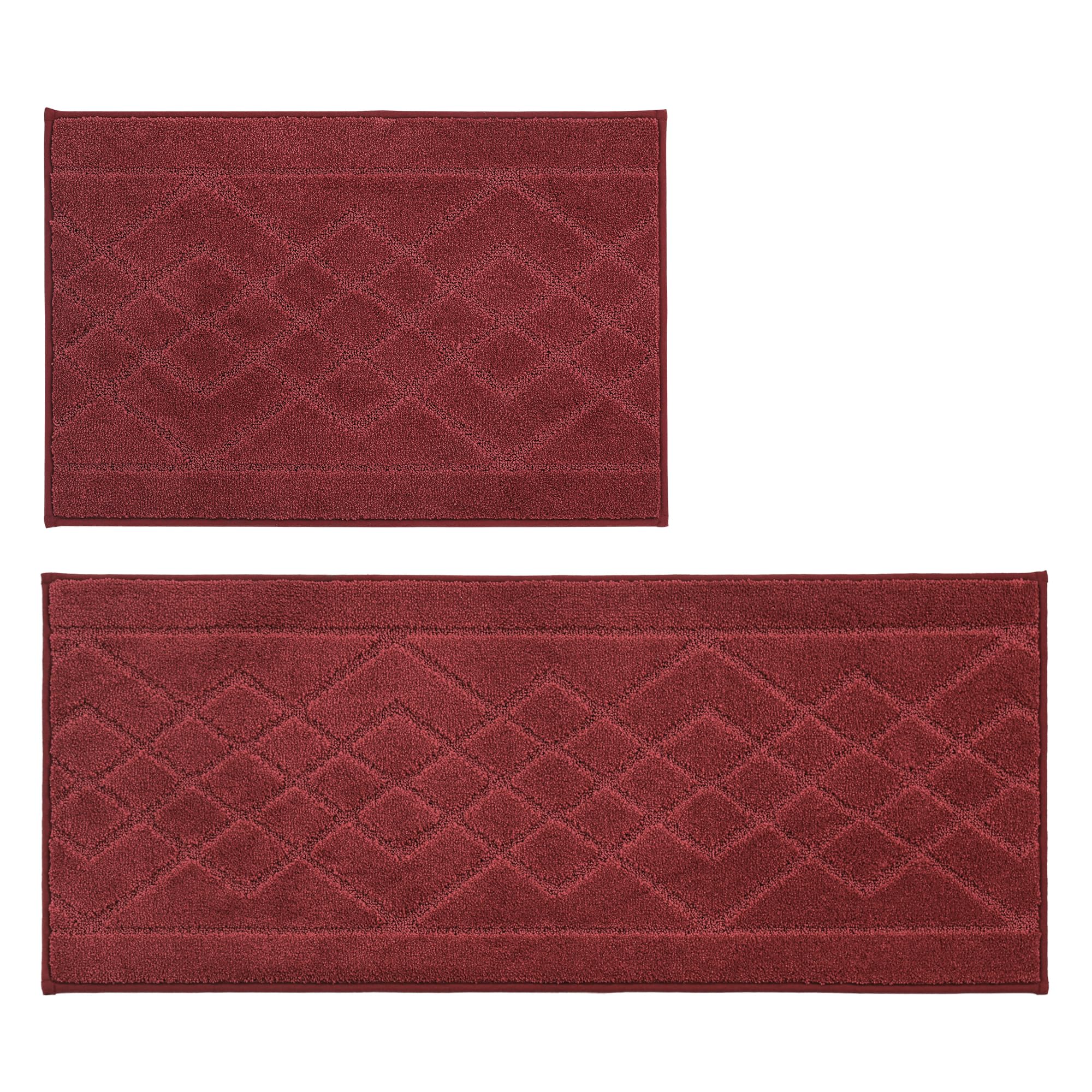 BEQHAUSE Non-Slip Washable Kitchen Rugs Set of 2 - Absorbent Soft Floor Mats for Kitchen, Sink, Hallway & Laundry - 20”x30” + 20”x48” Burgundy Red - Perfect for High Traffic Areas, Spill Protection & Home Decor