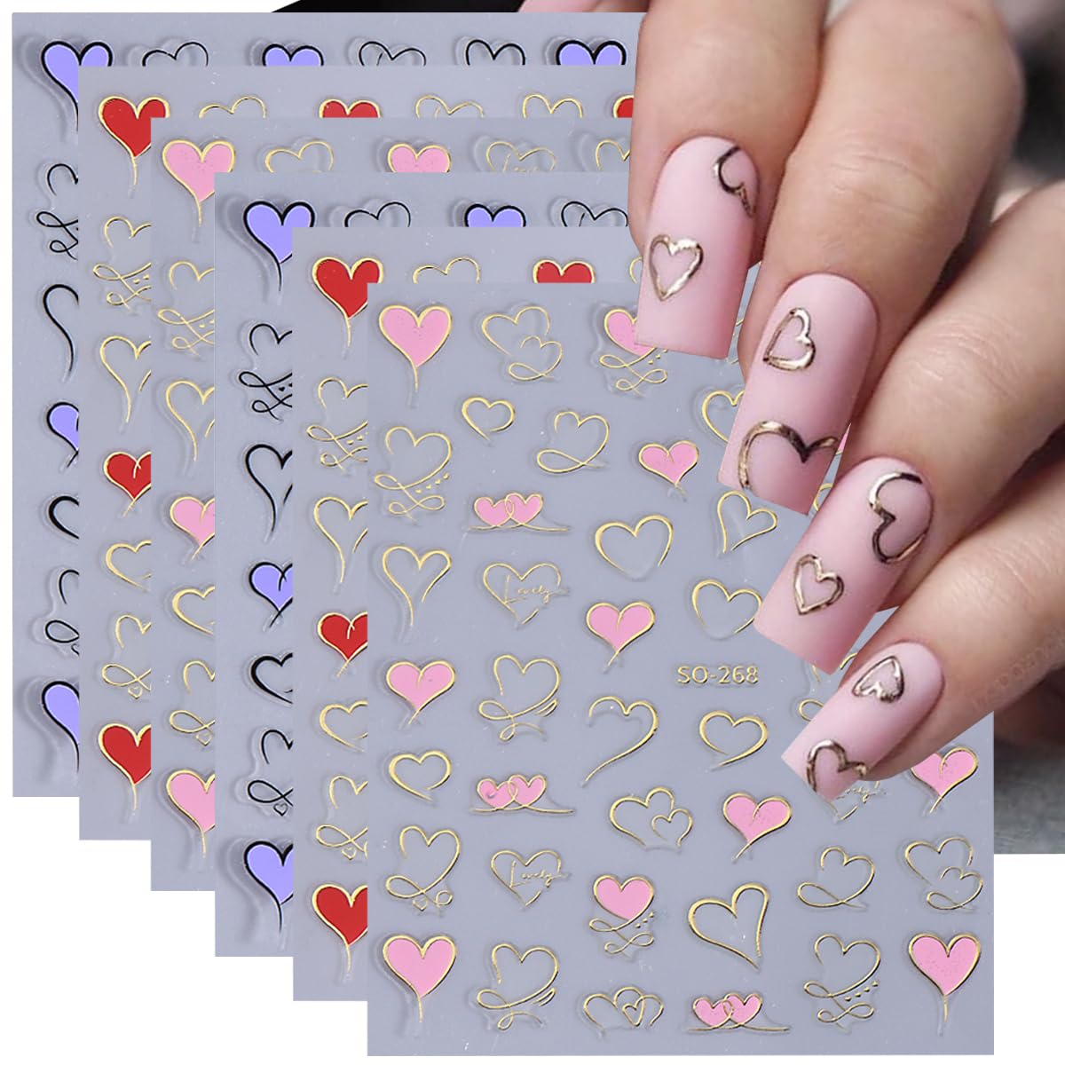 3D Heart Nail Stickers - Valentine's Day Manicure Decor for Nail Art