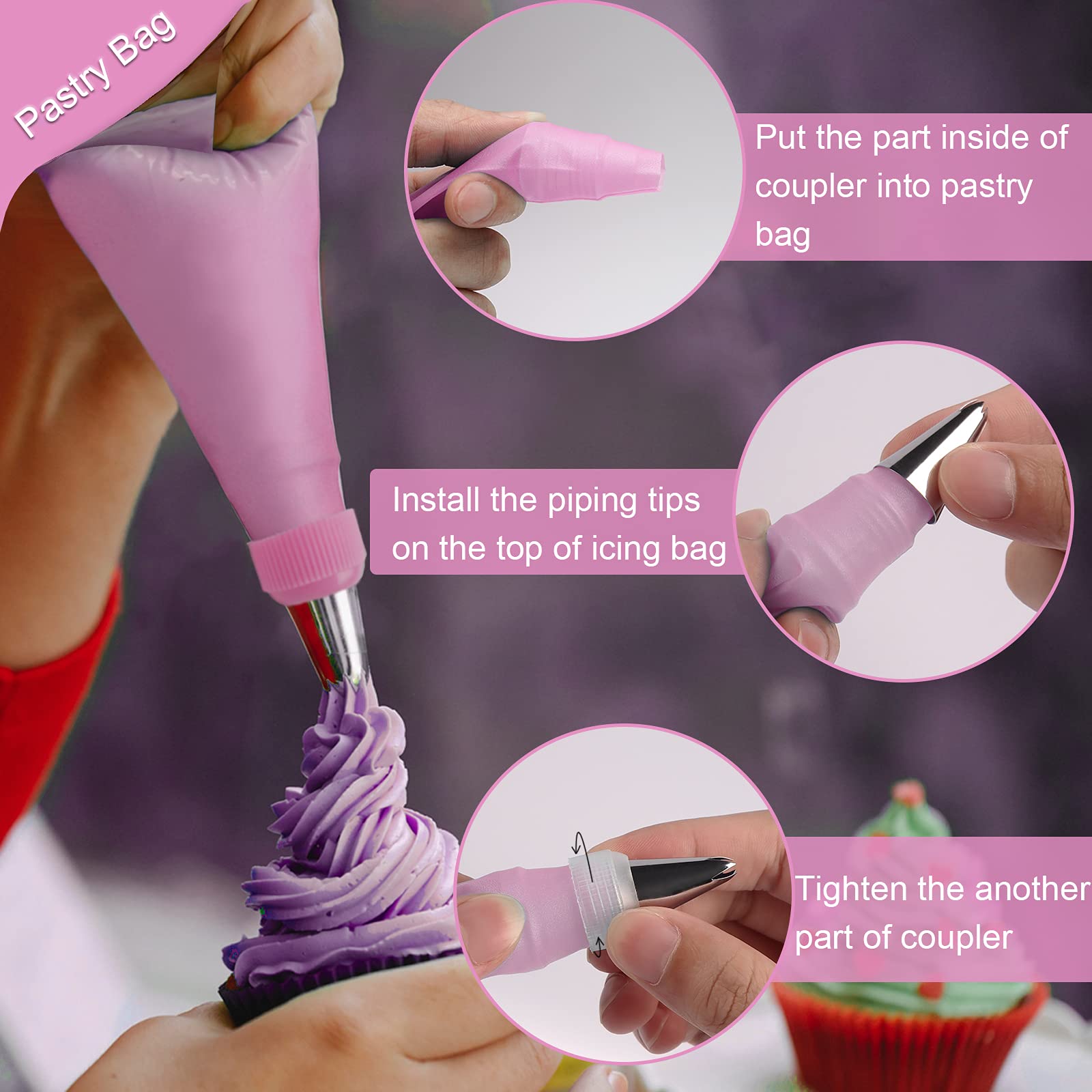 NANAKKI 35PCS Professional Cake Decorating Kit - 24 Icing Tips & Silicone Piping Bags with Storage Box (Pink) | Perfect for Birthday Cakes, Cupcakes, Cookies & Pastry Decorating