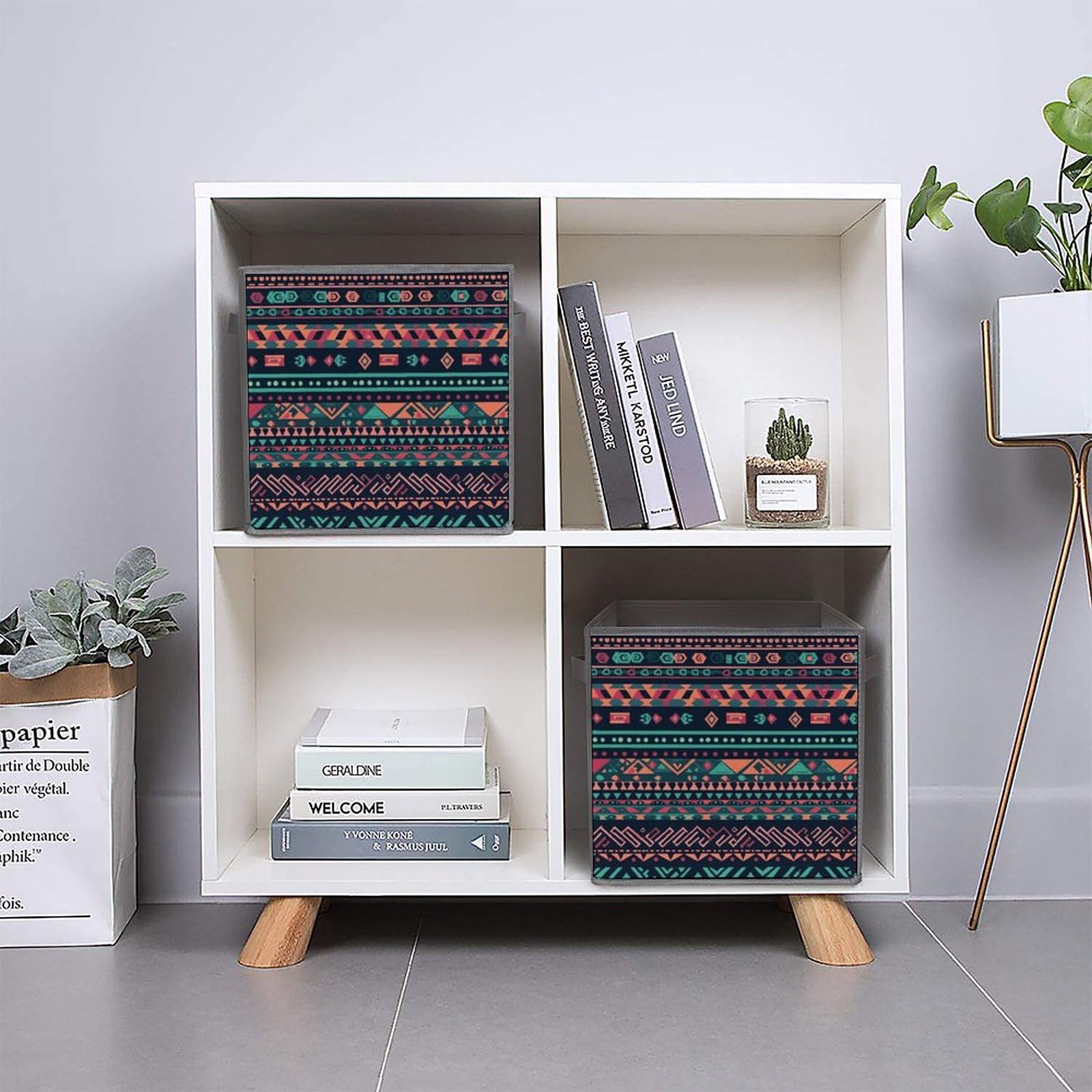 6PCS Aztec Storage Bins - Collapsible Colorful Organizers for Shelves & Home