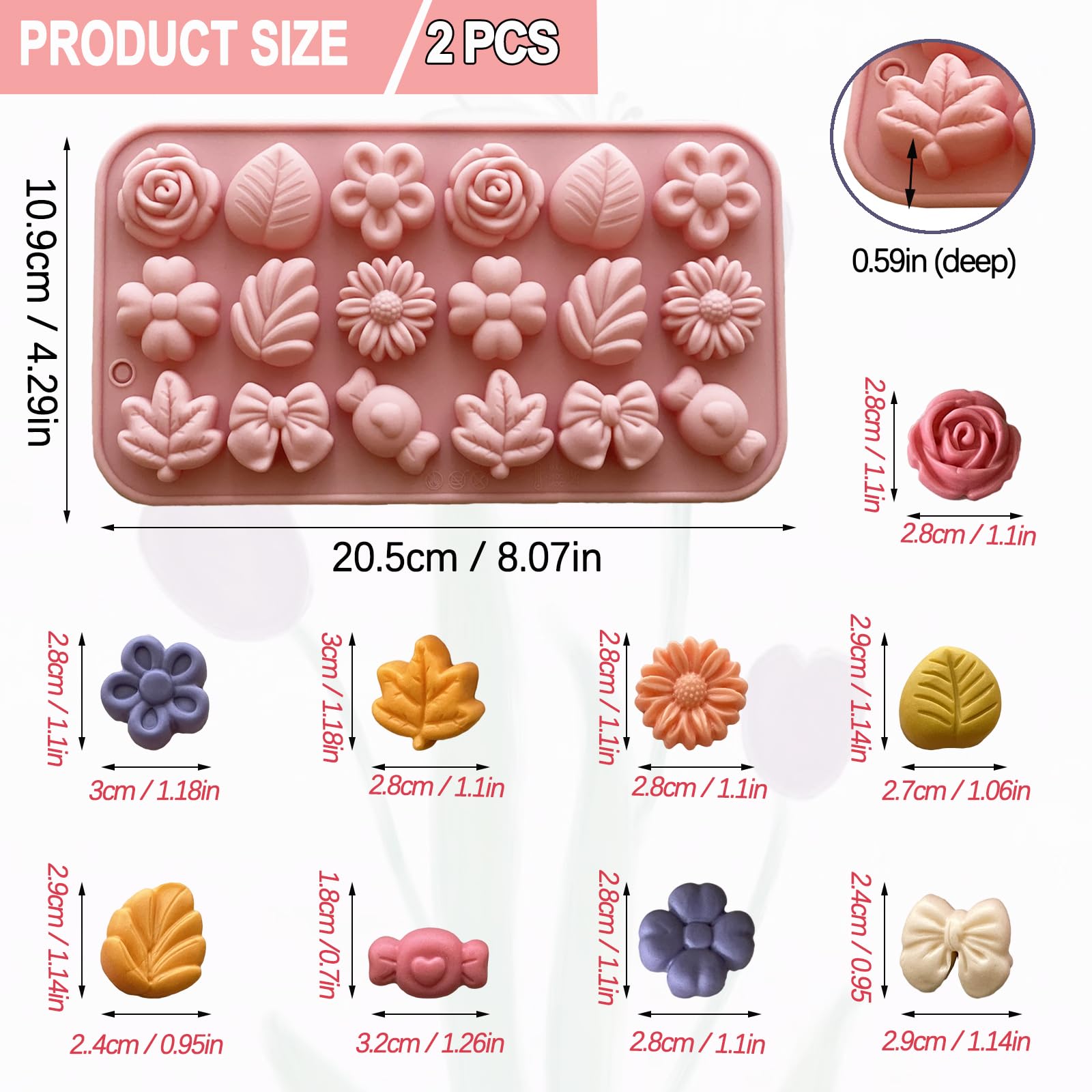 Premium Silicone Flower Candy Molds Set - 2PCS Daisy & Tulip Chocolate Molds, Bow Tie Leaf Jello Molds, Ice Cube Trays for Baking, Desserts, Soap Making - Perfect for DIY Crafts, Party Treats & Home Decor