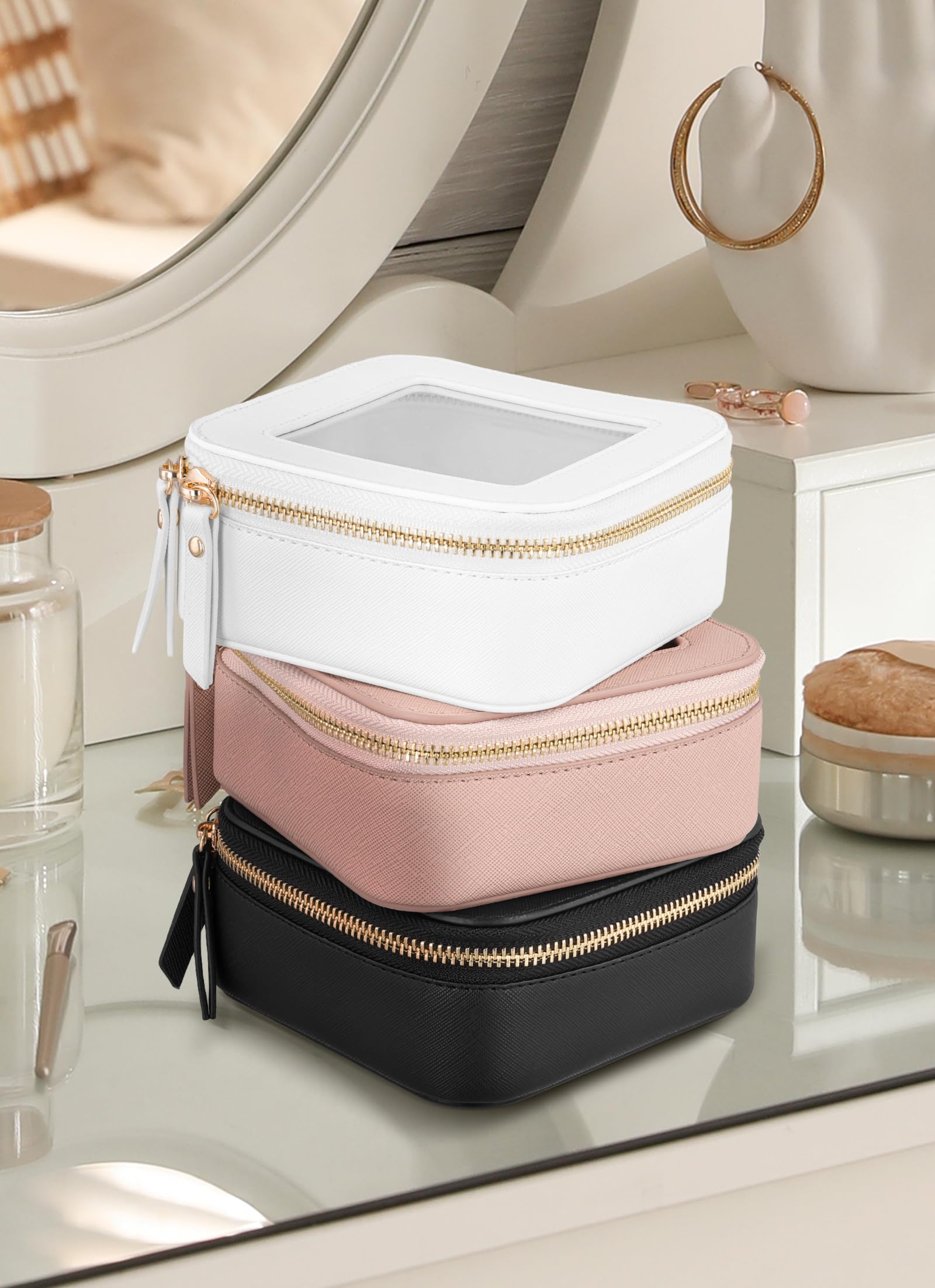 Mini Clear Makeup Bag - White Leather Travel Cosmetic Pouch for Women, Small Waterproof Toiletry Organizer with Zipper for Purse, Backpack & School Supplies - Perfect for Daily Use, Travel Essentials & On-the-Go Organization