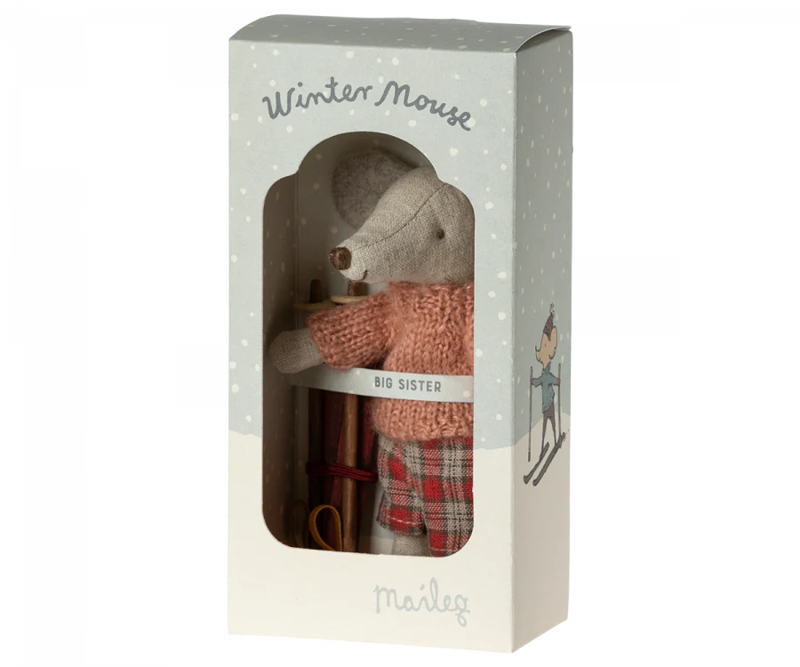 Maileg Big Sister Winter Mouse with Ski Set - Adorable Nordic Skiing Toy for Kids | Perfect for Holiday Decor, Christmas Gifts & Winter Playtime