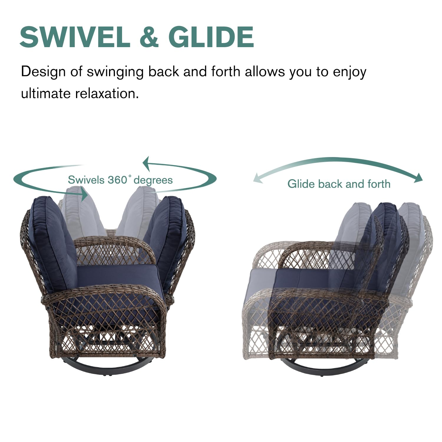IMUsee 3-Piece Outdoor Patio Furniture Set - Swivel Rocking Chairs with 4