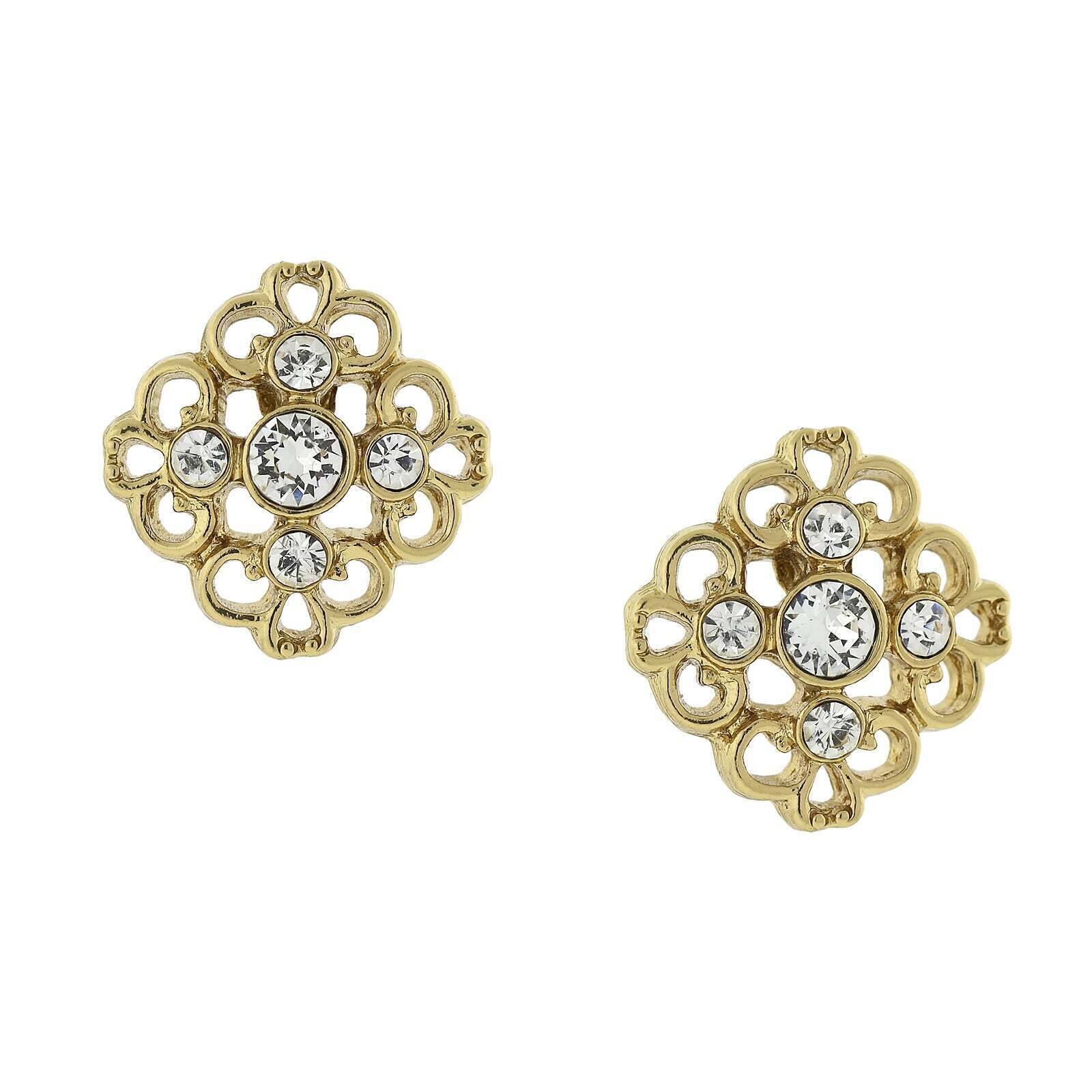 1928 Crystal Filigree Button Stud Earrings - Vintage Jewelry for Women, Elegant Gift for Brides, Prom, Parties & Special Occasions