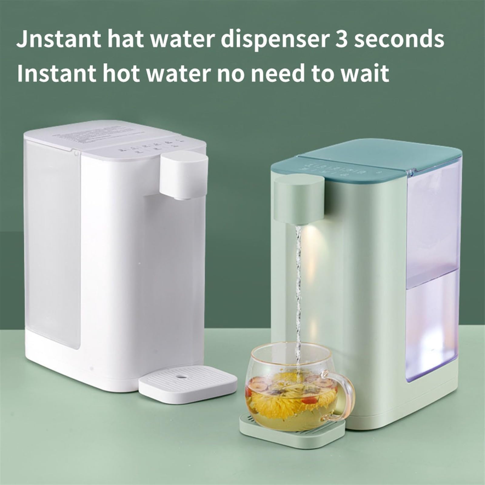 3-Second Rapid Heating Mini Smart Desktop Water Dispenser - Instant Hot Water Dispenser with Fast Heating for Home & Office (Green) - Perfect for Tea, Coffee & Instant Meals