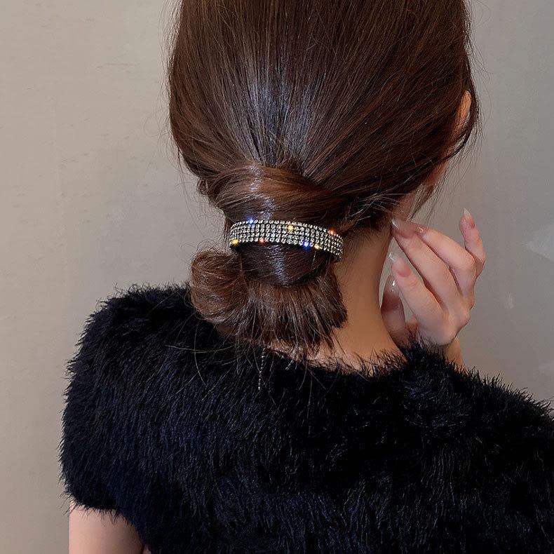 Sparkling Rhinestone Hair Bun Cover Clips - Elegant Glitter Claw Hair Accessories for Women (Black) | Perfect for Updos, Buns, Bridal & Party Hairstyles