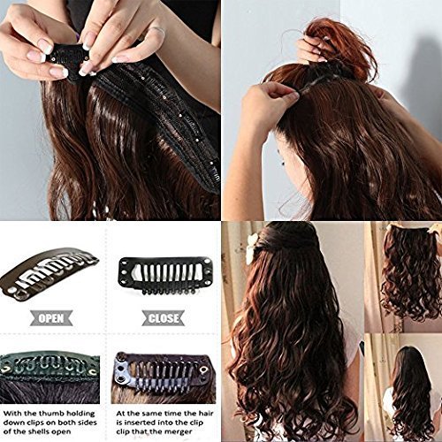 Premium Clip-in Synthetic Hair Extensions for Women - 20-24 Inch Straight Dark Brown Human-Like Fibers (5 Clips) | Voluminous & Natural Look for Daily Wear, Parties & Special Occasions