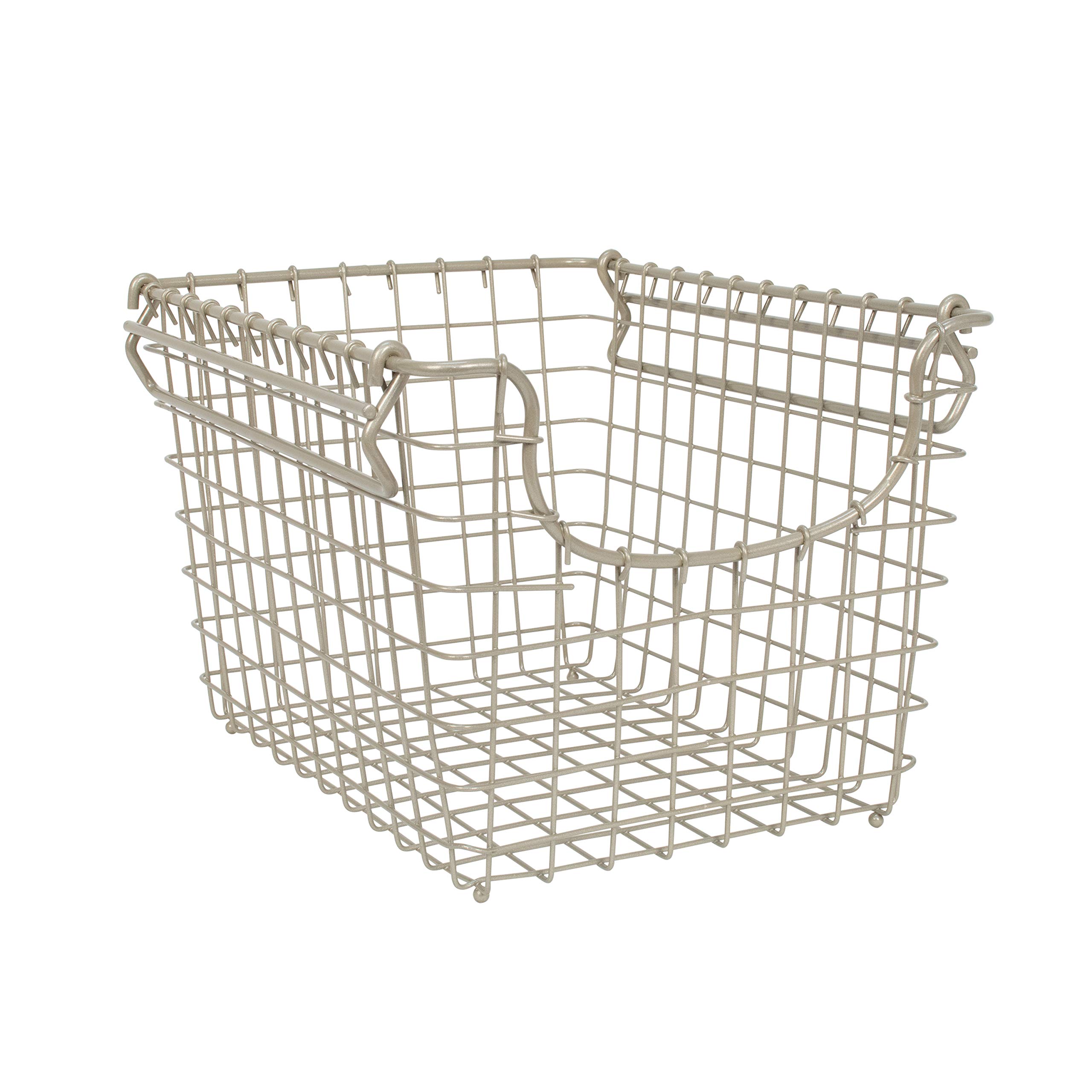 Vintage-Inspired Stackable Wire Storage Basket - Steel Wire Pantry Organizer & Closet Storage Bin with Modular Stacking System in Satin Nickel (03177) | Perfect for Kitchen, Bathroom & Home Organization