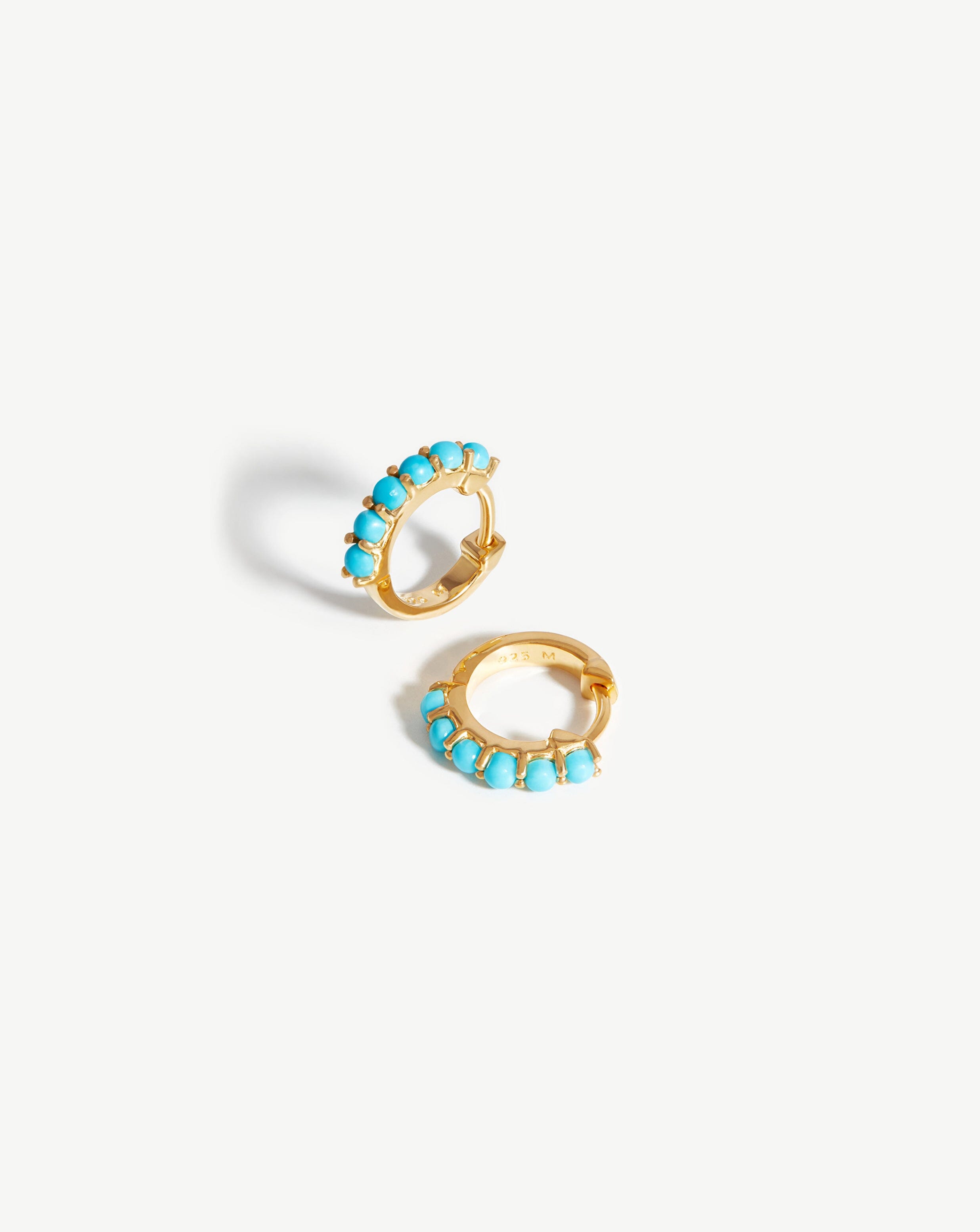 18k Gold Vermeil Turquoise Huggie Earrings for Women – Dainty Gemstone Hoop Earrings for Everyday Wear, Gift for Her, Boho Jewelry for Casual & Party Outfits