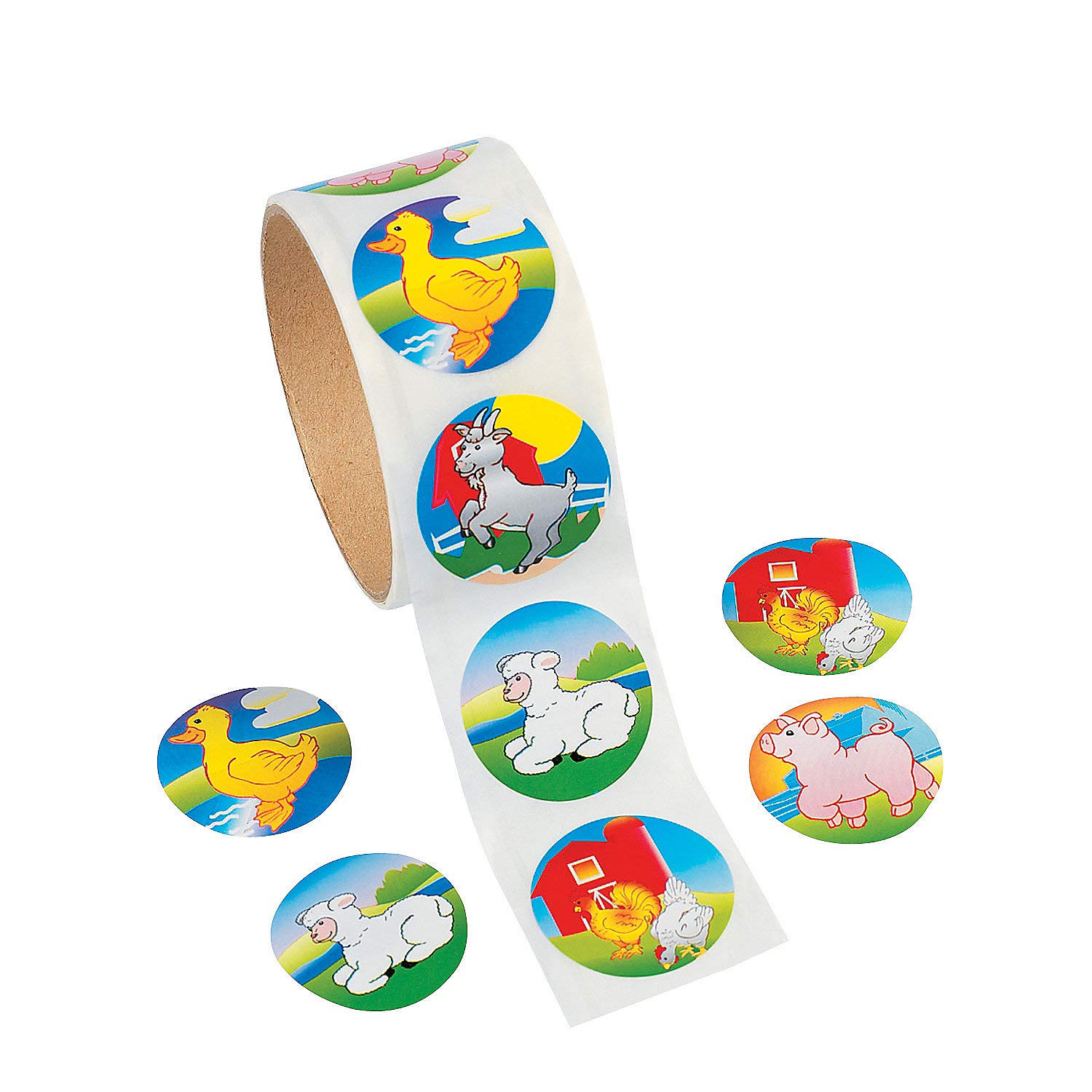 Fun Express Farm Animal Stickers (100 Pc) - Cute Animal Stickers for Kids, DIY Scrapbooking, Classroom Rewards, Party Favors - Bulk Sticker Roll for Arts & Crafts, School Projects, and Planner Decorations