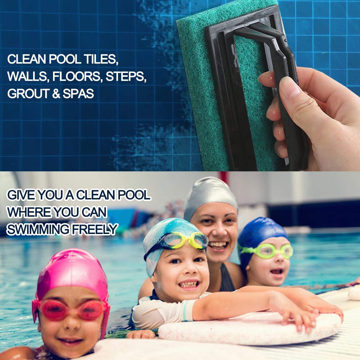 3 Pack Handheld Pool Scrub Brush - Heavy Duty Swimming Pool Cleaning Brush with Sponge Pad for Walls, Tiles, Floors & Steps | Multi-Surface Scrubber for Kitchen, Bathroom Tub & Spas | Perfect for Pool Maintenance, Household Cleaning & Spa Care