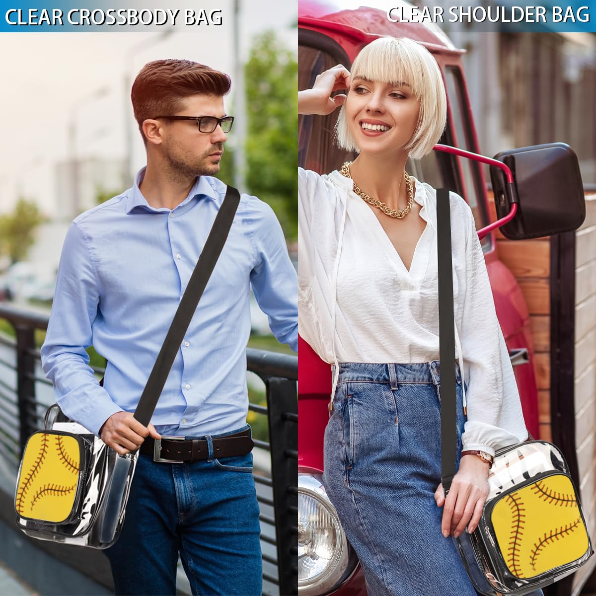 Mularoka Clear Crossbody Purse Bag - Stadium Approved Abstract Baseball Design for Women & Men | Perfect for Sports Events, Concerts & Festivals | Transparent Shoulder Bag for Security Checks