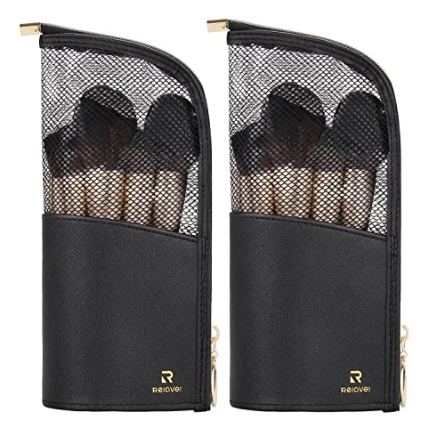 Waterproof Travel Makeup Brush Holder Bag - Portable Stand-Up Organizer Pouch for Professional Makeup Brushes (Black, 2-Pack) | Perfect for Artists On-The-Go & Cosmetic Storage at Home