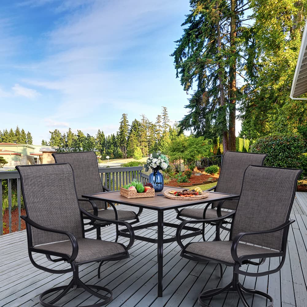 PHI VILLA 5-Piece Outdoor Patio Dining Set for 4 - Square Table & 4 Swivel Chairs (1.57