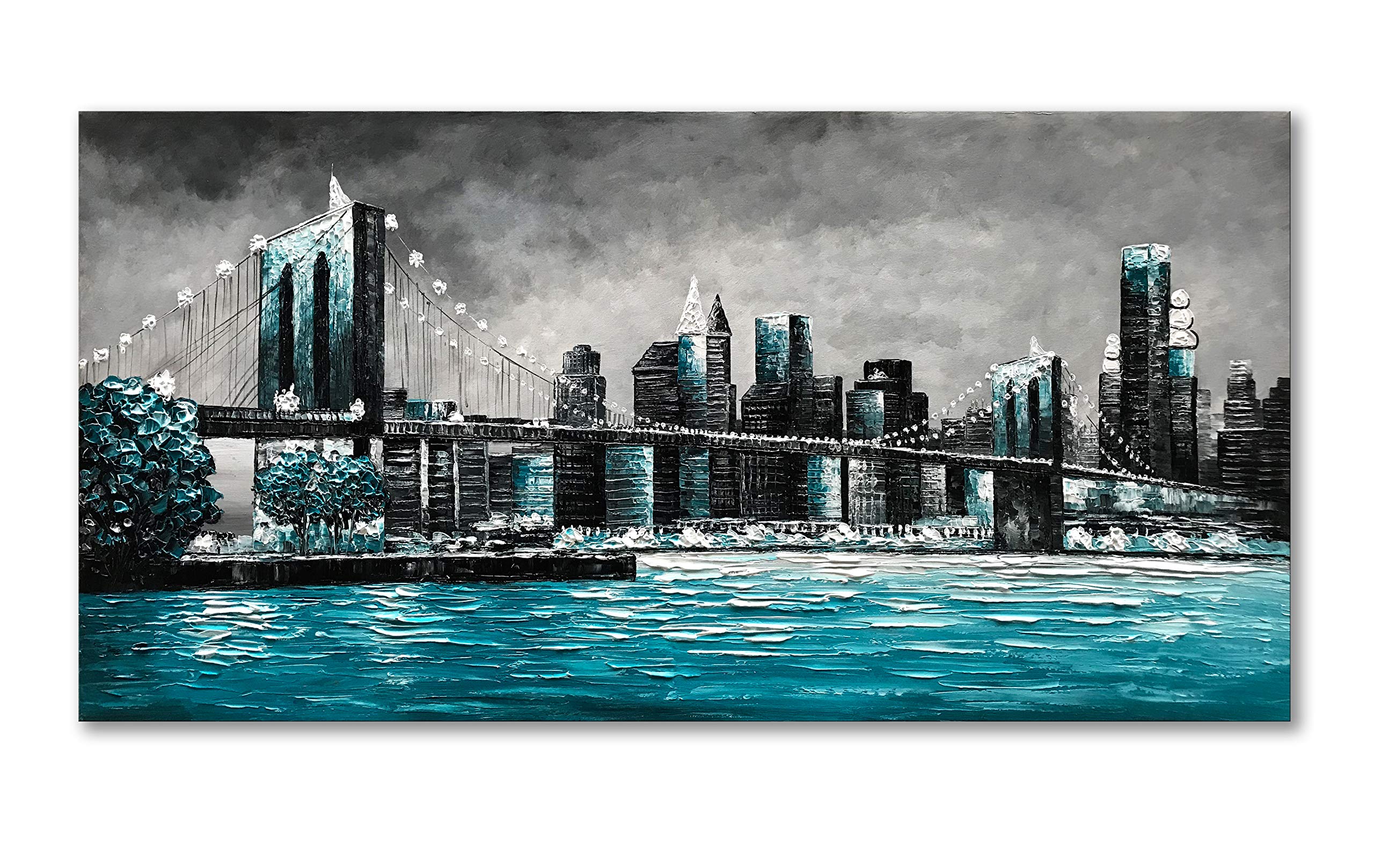 Hand-Painted Modern Park Landscape Oil Painting on Canvas - Contemporary Abstract Wall Art Decor 24x48 Inch - Perfect for Living Room, Bedroom & Office Decorations