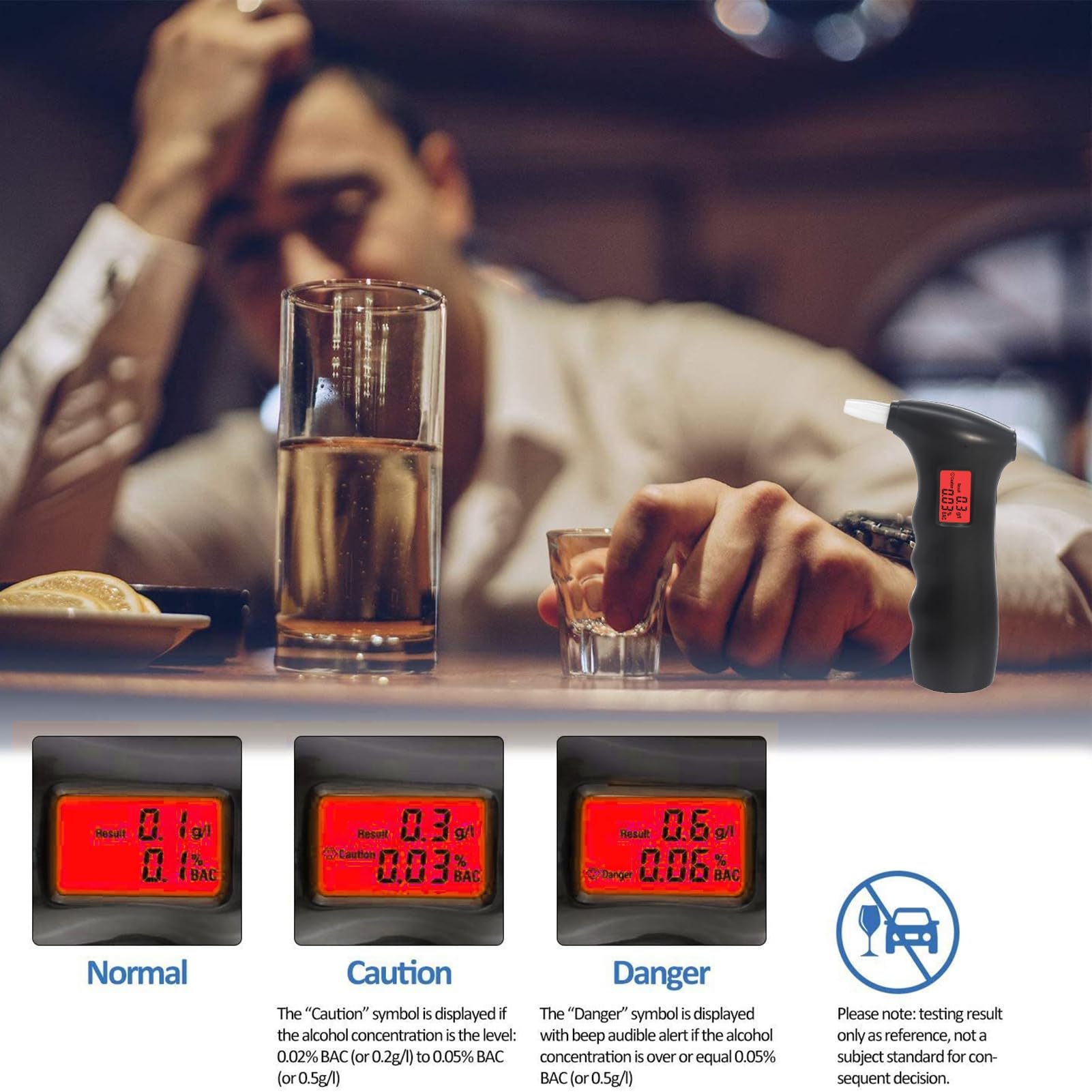 Professional Breathalyzer with LCD Display - High Accuracy Alcohol Tester for Home & Personal Use, Includes 5 Disposable Mouthpieces (Black) | Perfect for Parties, Road Safety Checks & Workplace Testing